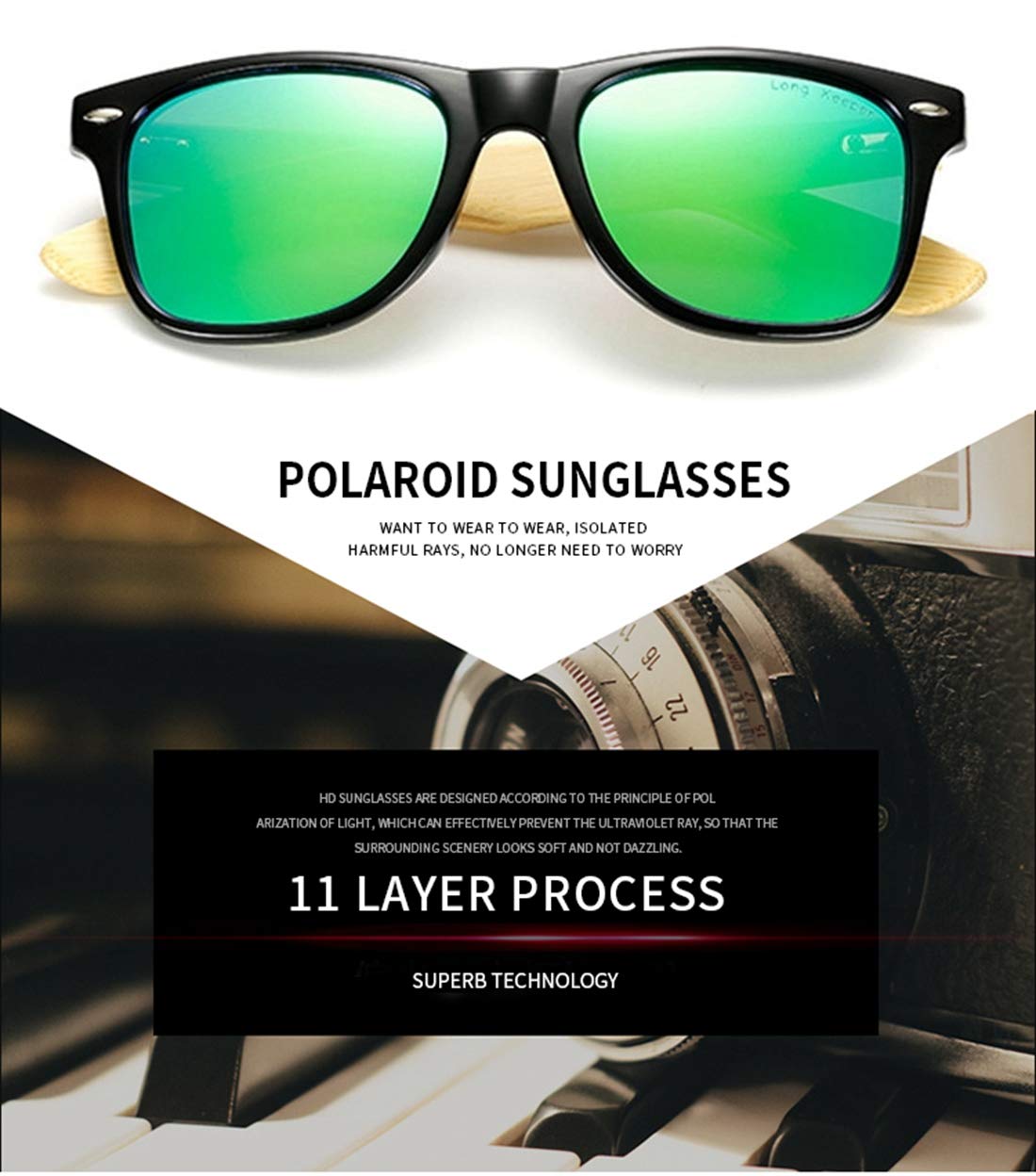 Polarized Bamboo Wood Sunglasses for Women & Men - UV Protection, Lightweight & Durable - Perfect for Driving, Beach, Outdoor Activities & Fashion Accessories