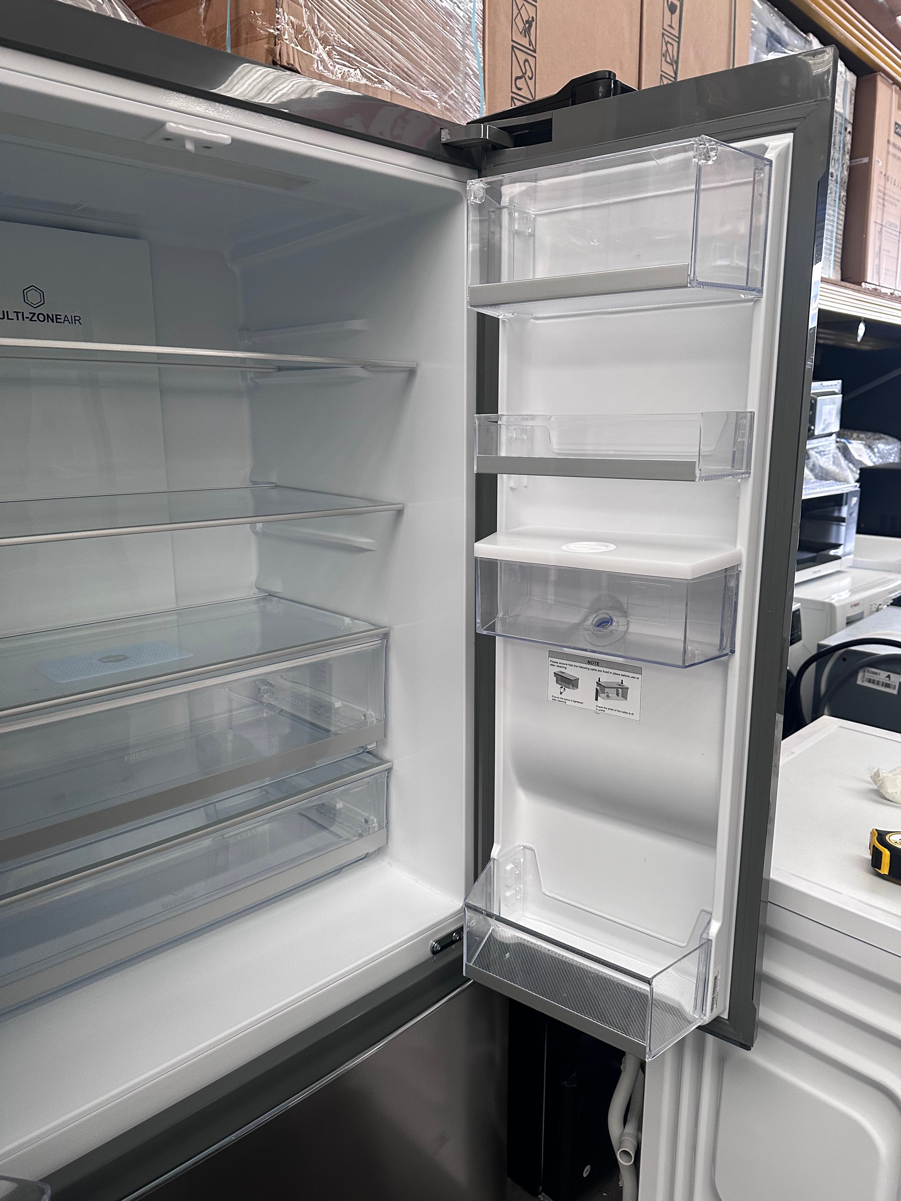 Haier 489L French Door Refrigerator with Water Dispenser - Frost Free, Energy Efficient, Stainless Steel Look [Factory Second] - Perfect for Large Families & Open Kitchen Designs