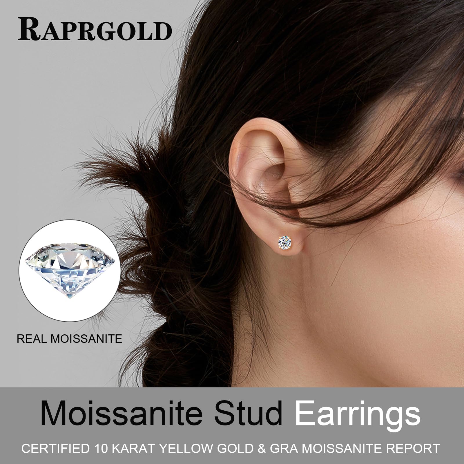 Lab-Created Moissanite Stud Earrings 1.60cttw 6mm Round Cut in 10K Real Yellow Gold, Screw Back Secure Solitaire Studs for Men & Women - Perfect for Everyday Wear, Anniversary Gifts & Special Occasions
