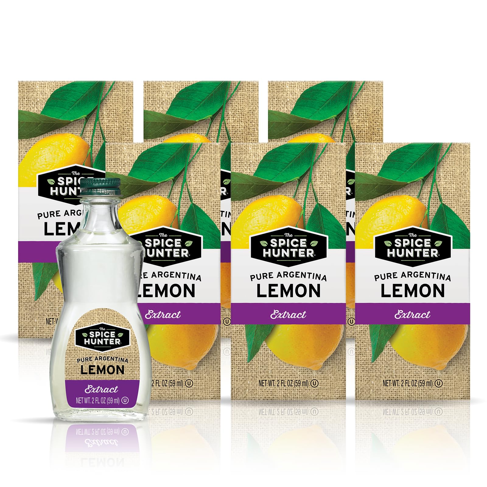 Pure Lemon Extract by The Spice Hunter - 2 Fl Oz (Pack of 6) | Natural Flavoring for Baking, Cooking & Cocktails | Premium Quality Lemon Extract for Desserts, Drinks & Recipes
