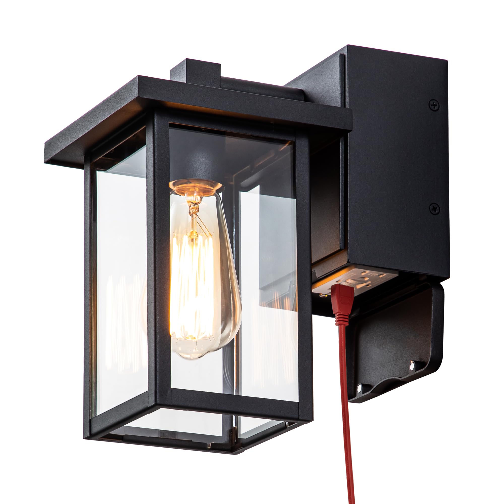 OUPAVOCS Outdoor Wall Lights with GFCI Outlet - Black Waterproof Exterior Light Fixture for Front Porch, Garage & Entryway - Durable Wall Mount Sconce Lantern for House & Doorway - Perfect for Patio, Garden & Backyard Lighting