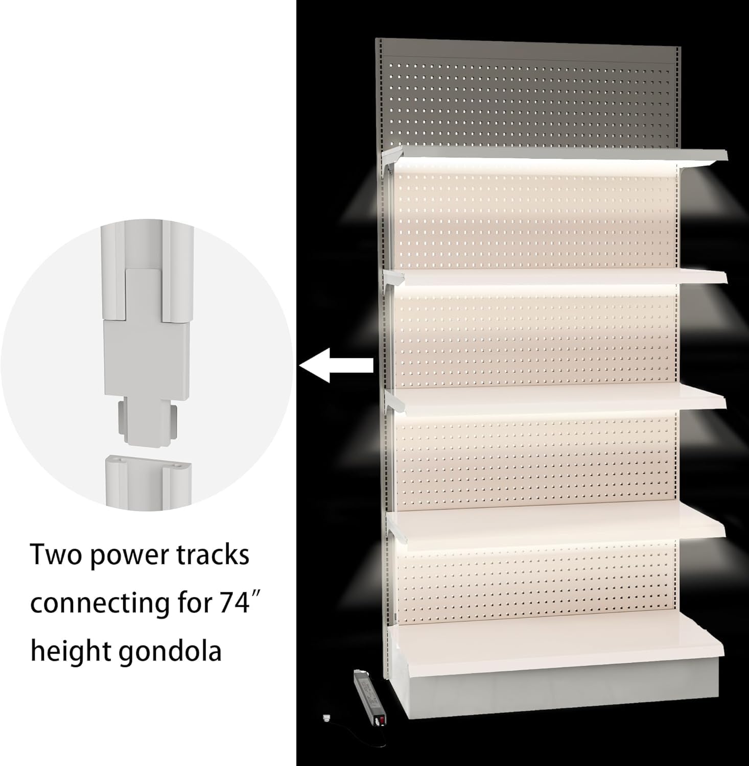 8-Pack 6000K Pure White LED Light Bars with 24V Driver & Power Track - Magnetic Gondola Shelving Lighting Kit for Supermarket Retail Display | Under Shelf Installation