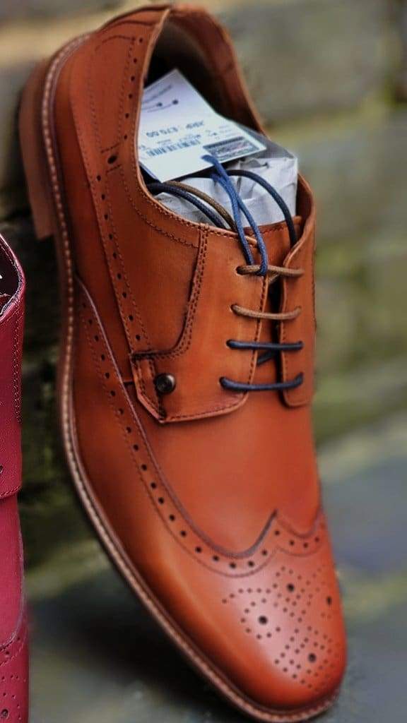 Lambretta Harvey Men's Tan Leather Brogues Oxford Shoes - Classic Style for Business, Office & Formal Occasions