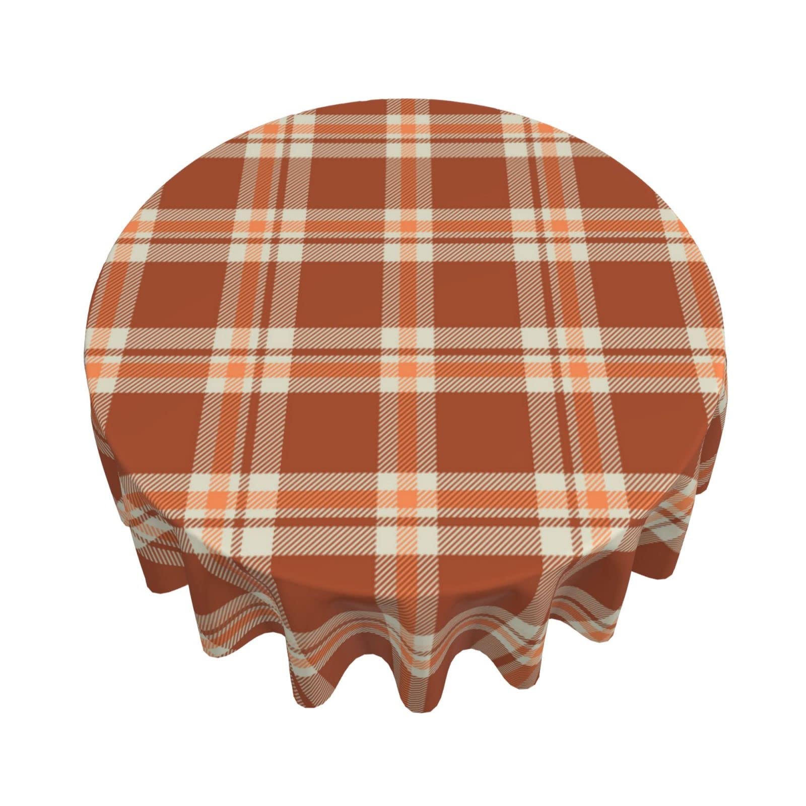Kawani 60 Inch Round Plaid Tablecloth - Waterproof Washable Polyester Autumn Thanksgiving Table Cover for Kitchen, Party, Picnic & Dining Decor - Perfect for Holiday Gatherings and Seasonal Home Decoration
