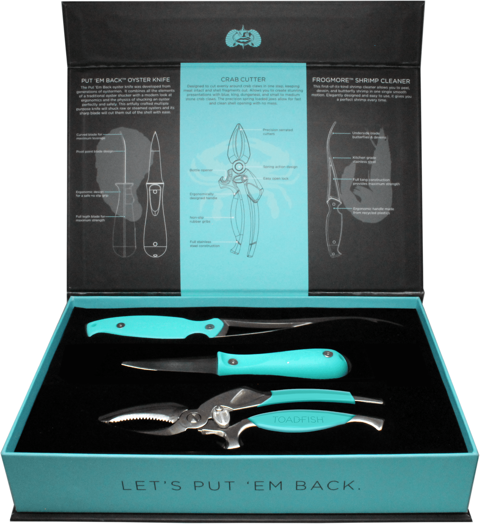 Premium Raw Bar Kit with Oyster Knife & Seafood Tools - Toadfish Outfitters - Perfect for Home Entertaining, Beach Parties & Outdoor Dining