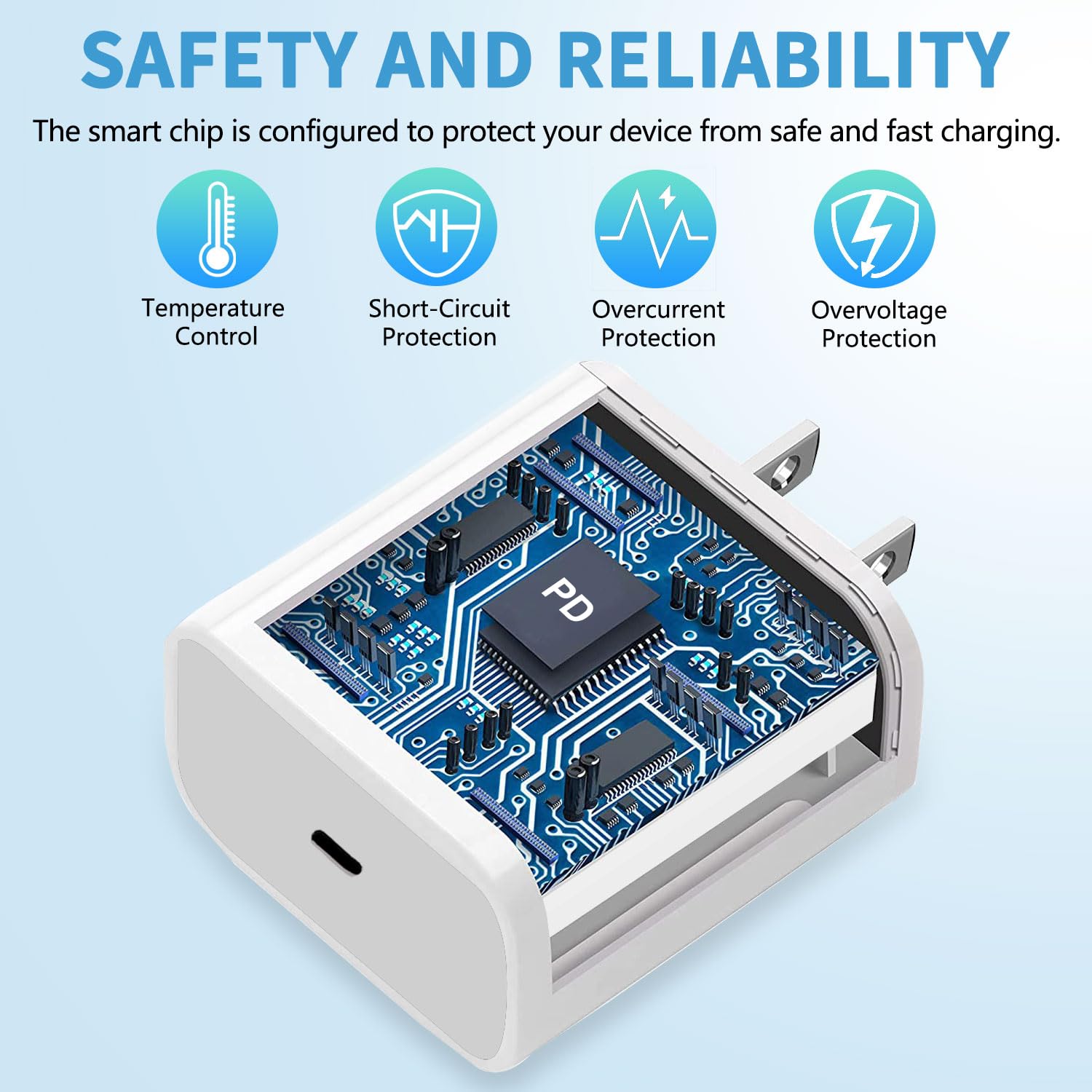 20W USB C Wall Charger for iPhone 15/16 Pro Max - Fast Charging Block with 2-Pack 6FT 60W USB C to C Cables - Compatible with Samsung Galaxy, iPad Pro & Android Phones (White) - Perfect for Home, Office & Travel Charging