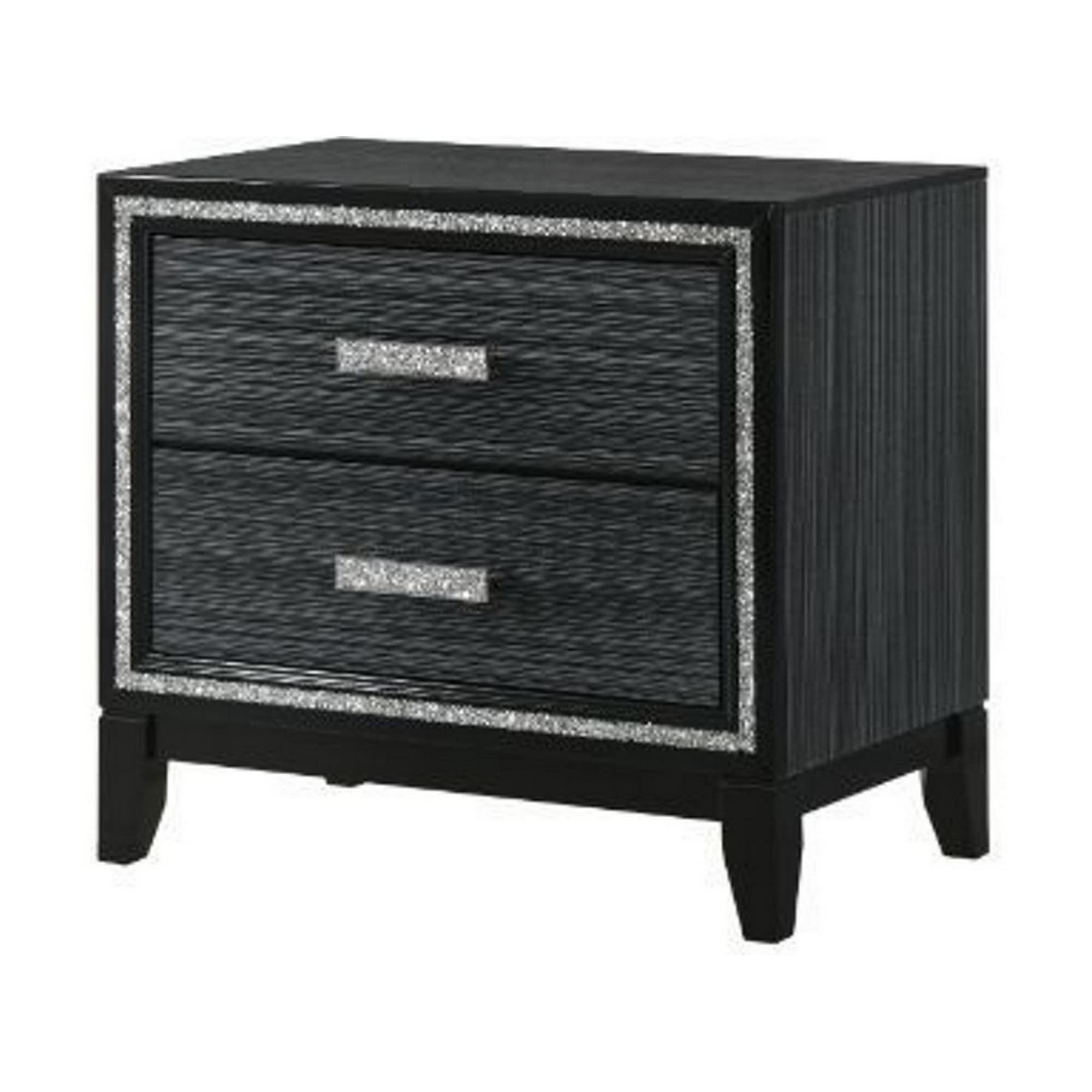 Benjara Modern Nightstand with 2 Drawers & Shimmery Accents - Black Finish Bedside Table for Bedroom Furniture & Home Decor
