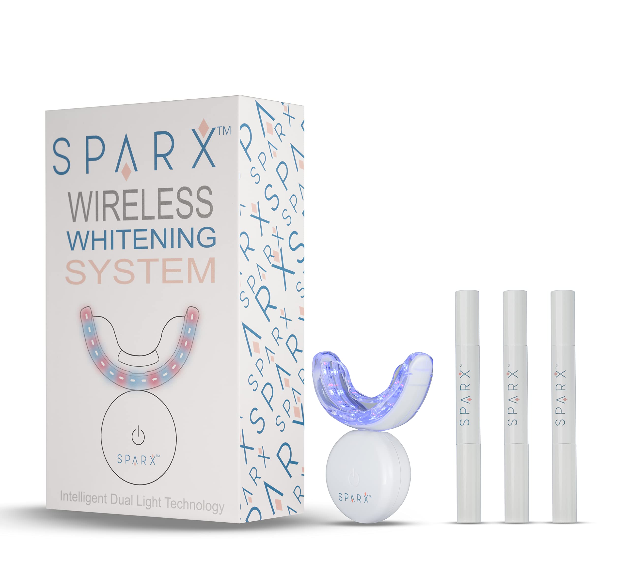SPARX Wireless Teeth Whitening Kit with LED Light - Sensitive Teeth Whitener for Coffee, Smoking & Wine Stains Removal - Includes 3 Gel Syringes & Dual LED Mouthpiece - Long Lasting White Smile for Home Use & Travel
