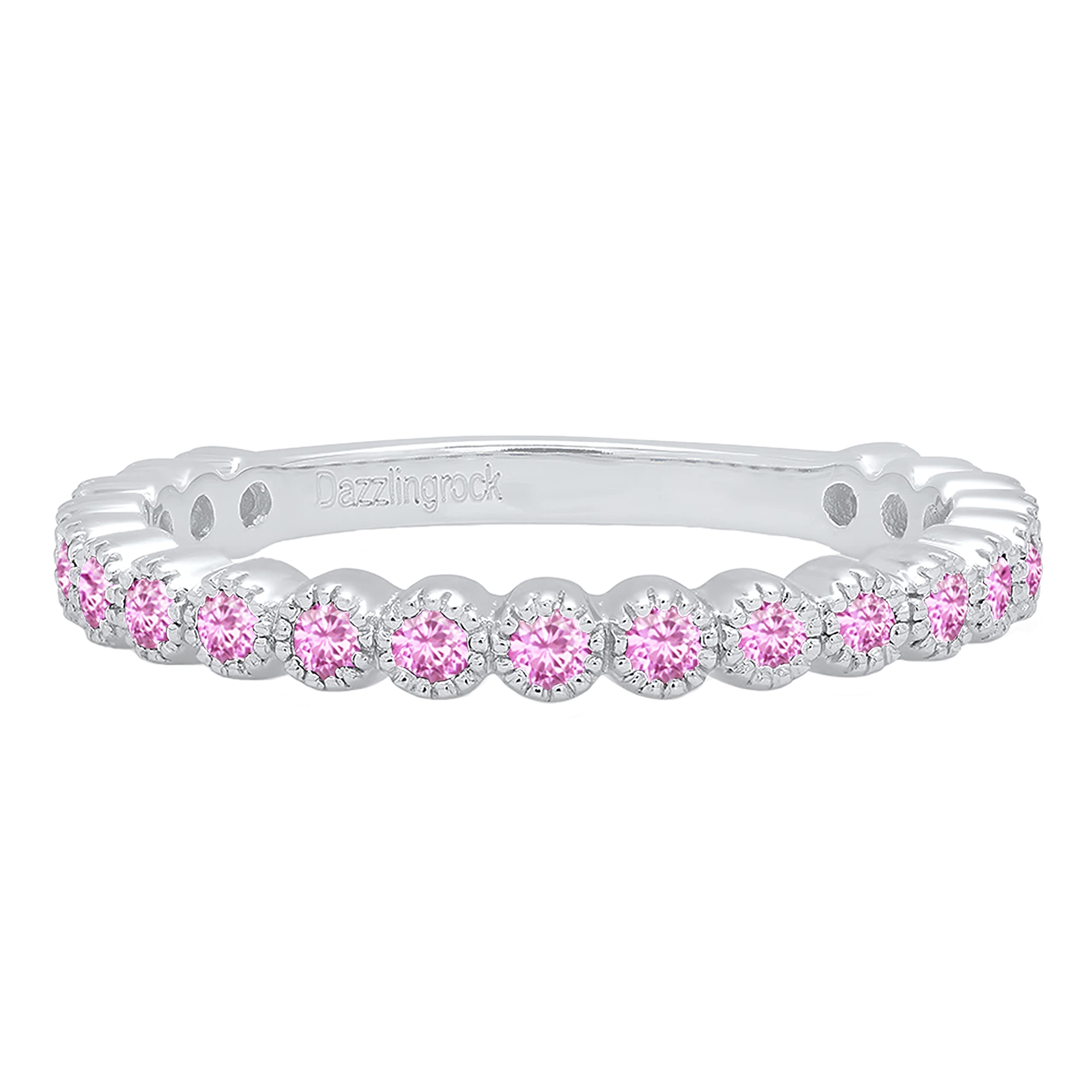 10K Solid Gold Round Pink Sapphire Stackable Wedding Eternity Band Ring for Women - Dazzlingrock Collection (Pink Color, Highly Included Clarity) | Perfect for Anniversary Gifts, Bridal Jewelry & Everyday Elegant Wear