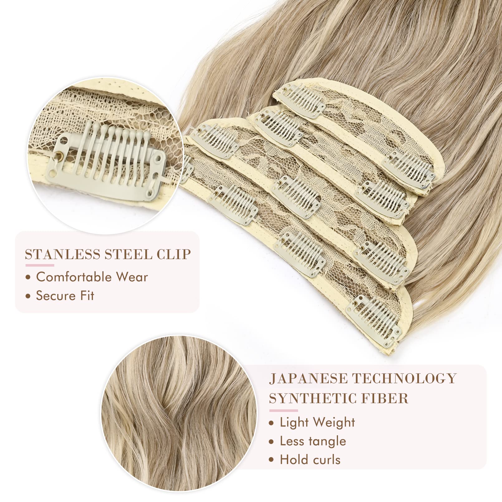 4PCS Clip-in Synthetic Hair Extensions - Long & Thick Hair Extensions for Women - Perfect for Parties, Weddings & Everyday Styling