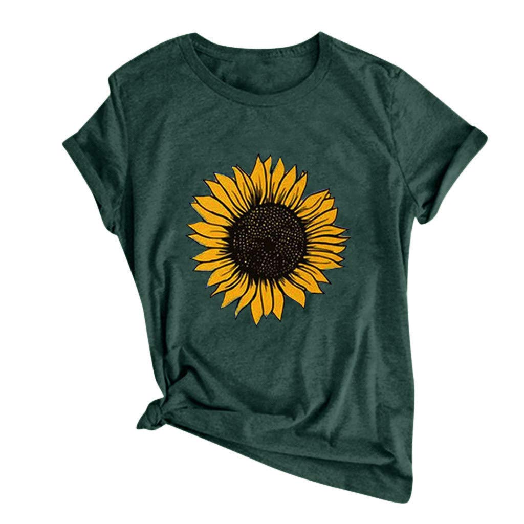 Plus Size Women's Sunflower Print Round Neck Short Sleeve T-Shirt - Flowy Casual Blouse for Summer, Beach & Everyday Wear