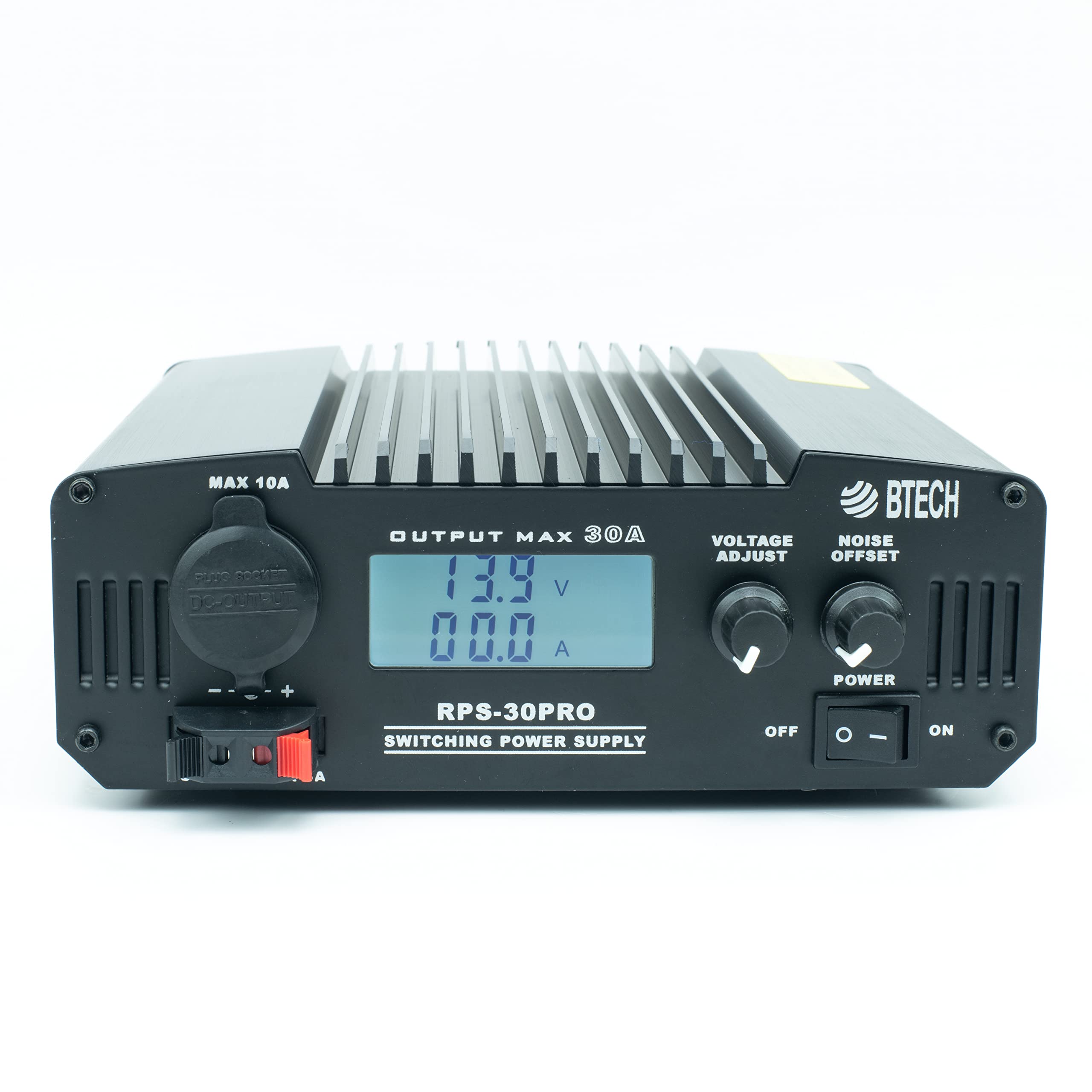 BTECH RPS-30PRO 30A Adjustable DC Power Supply - 13.8V (9-15V) with Noise Filter, Universal Power Adapter for Electronics Testing, Ham Radio, CB Radio & Lab Equipment - Compact Bench Power Converter with Multiple Connectors