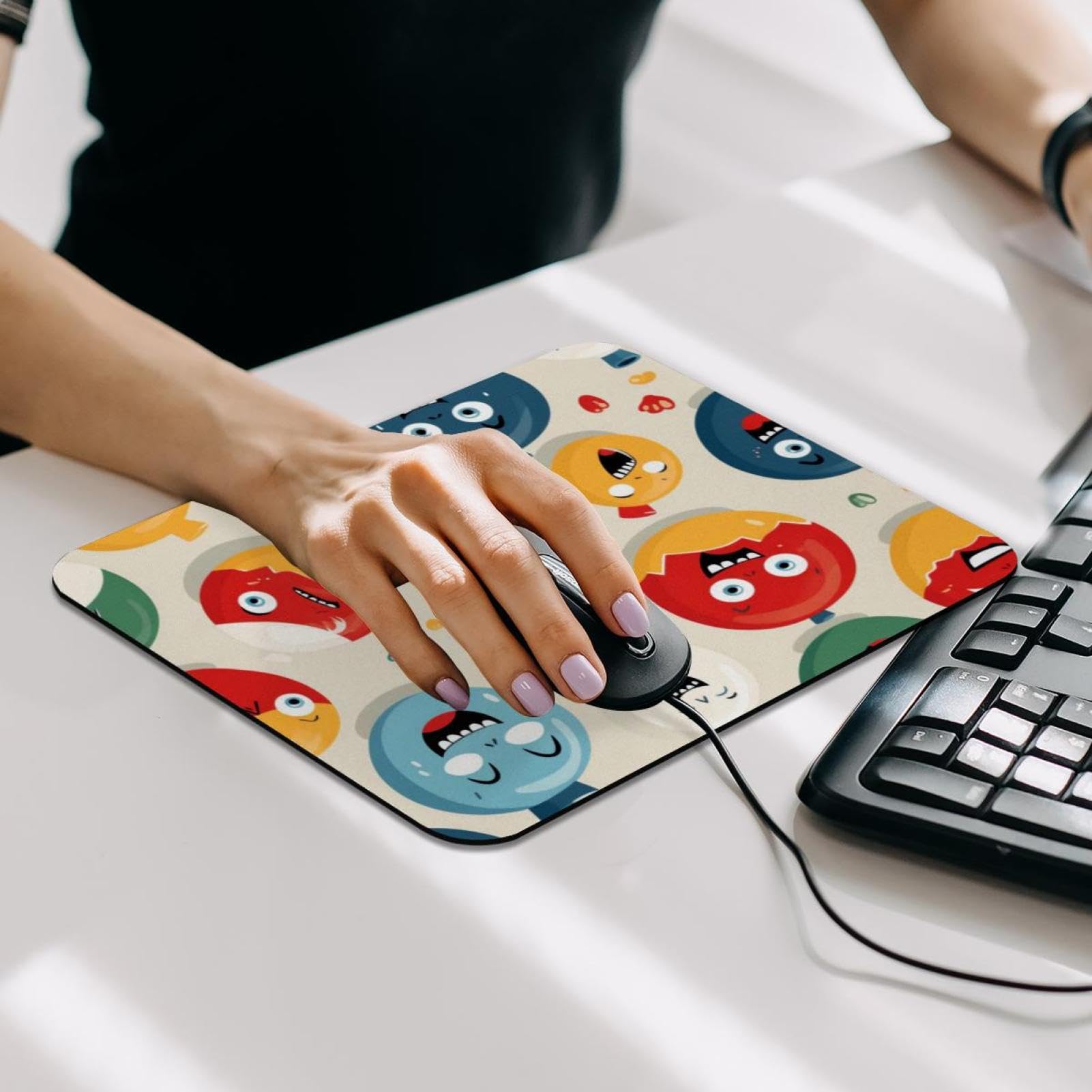 Cute Bowling Balls Emoticon Desk Mat - Non-Slip Rubber Base Gaming Mouse Pad & Keyboard Mat for Work, Office, Home & PC Gaming - Perfect for Computer Desks, Workstations & Gaming Setups