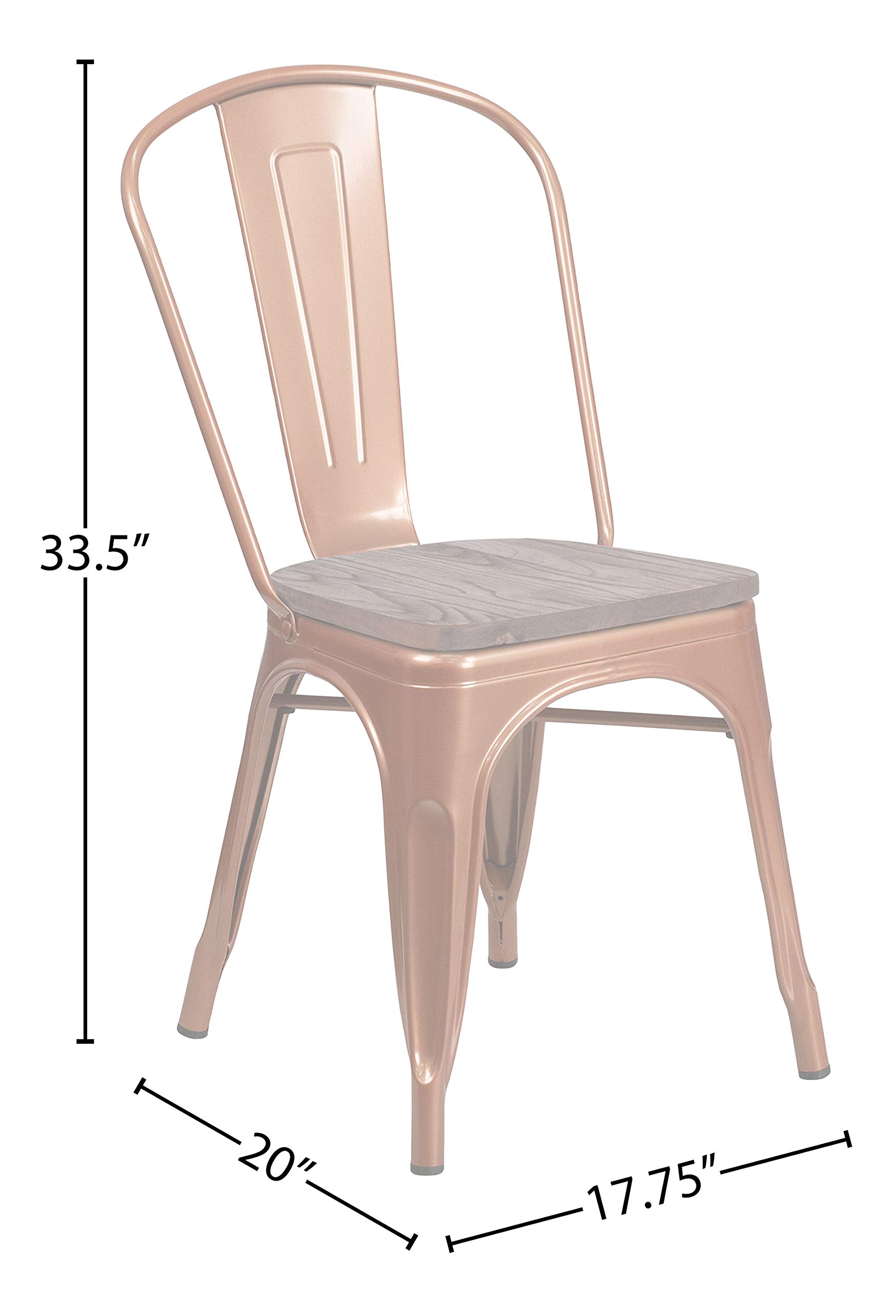 Flash Furniture Tenley Copper Metal Stackable Chair with Wood Seat - Sturdy Dining & Office Chair for Home, Restaurant, and Outdoor Use