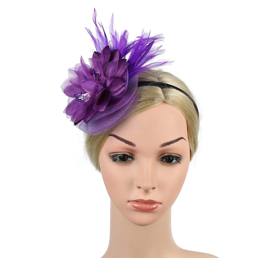 Women's Feather Hair Band & Floral Fascinator Hat - Lightweight Derby Cocktail Headpiece for Weddings, Balls & Special Events - Elegant Mini Headband for Party & Evening Wear