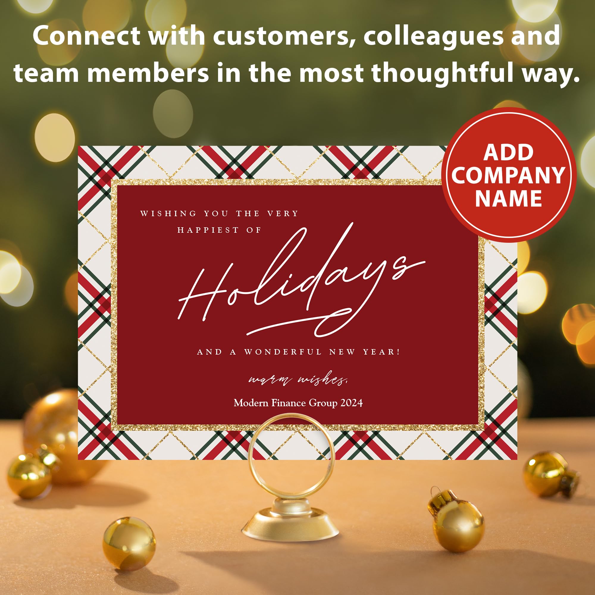 Premium Personalized Business Christmas Cards with Envelopes - 5x7 Rustic Tartan Holiday Cards (100 Count) - 2024 Holiday Greetings for Clients & Employees - Perfect for Corporate Gifting & Seasonal Branding