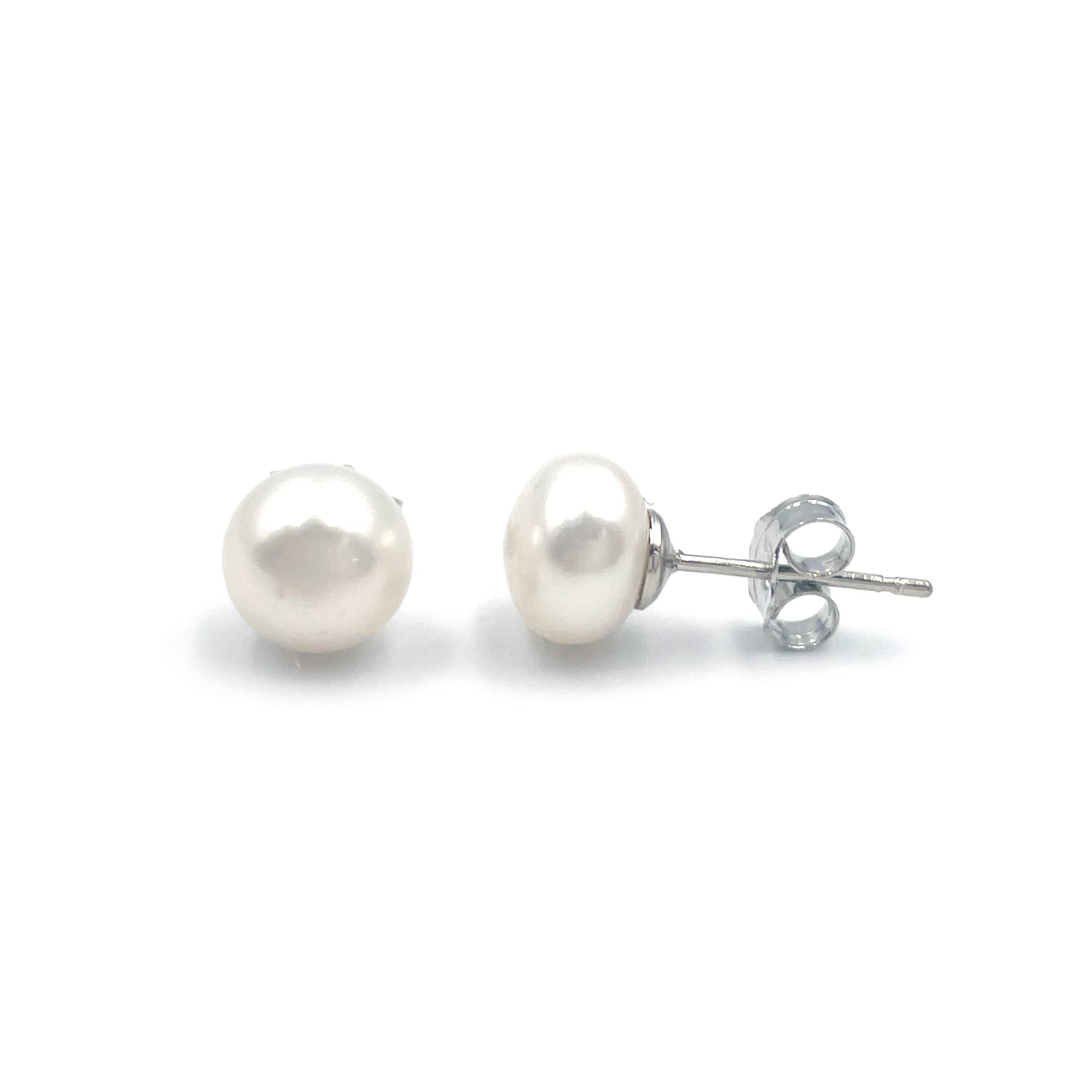 Luxurious 925 Sterling Silver Freshwater Pearl Earrings for Women - 9mm White Pearls, Elegant Gift for Wedding, Party & Special Occasions