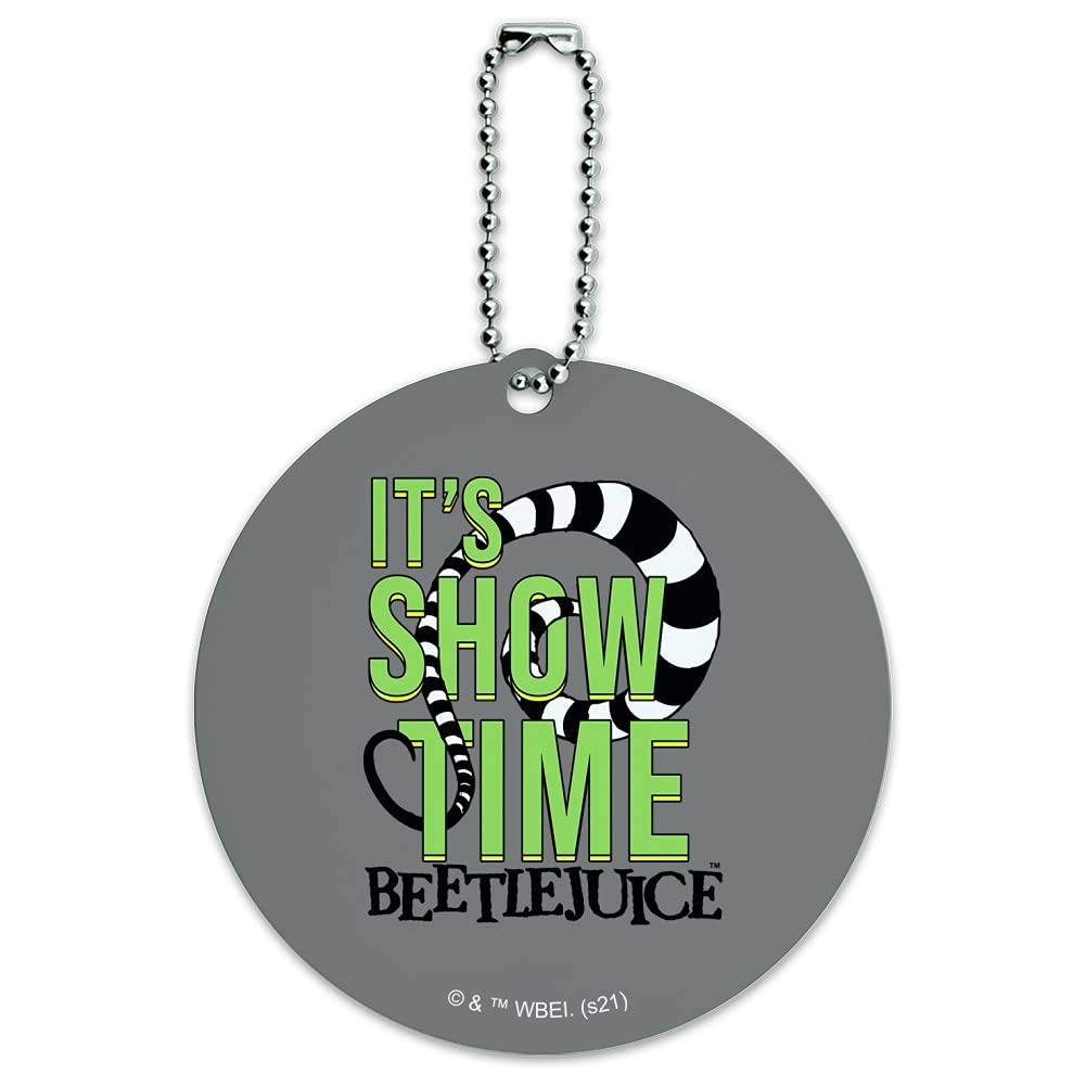 Beetlejuice It's Showtime Quote Round Luggage ID Tag - Personalized Suitcase Name Tag for Carry-On Bags - Perfect for Travel, Vacation & Business Trips