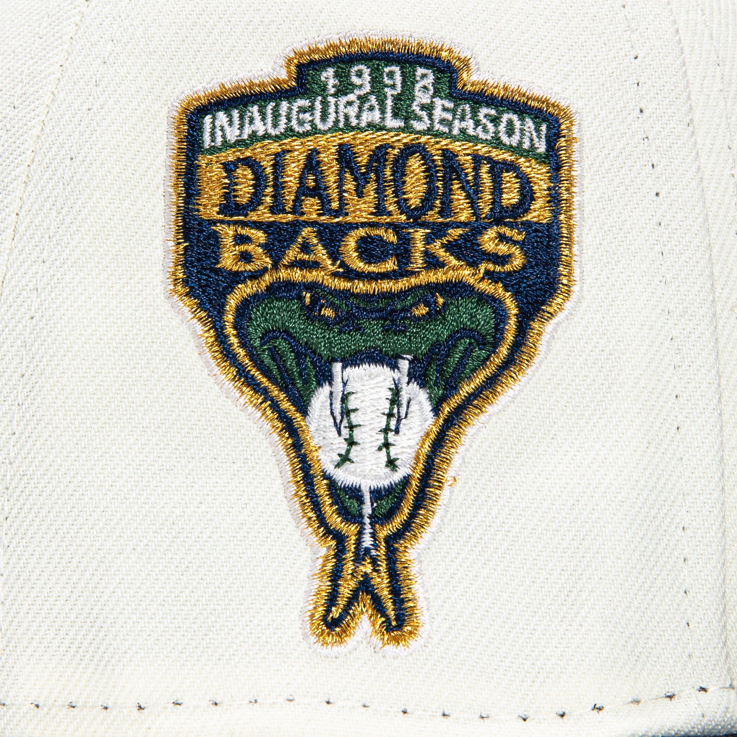 New Era 59Fifty MLB Arizona Diamondbacks Snapback Hat with Inaugural Patch - White, Navy & Gold Baseball Cap for Men | Game Day, Streetwear & Sports Fan Fashion
