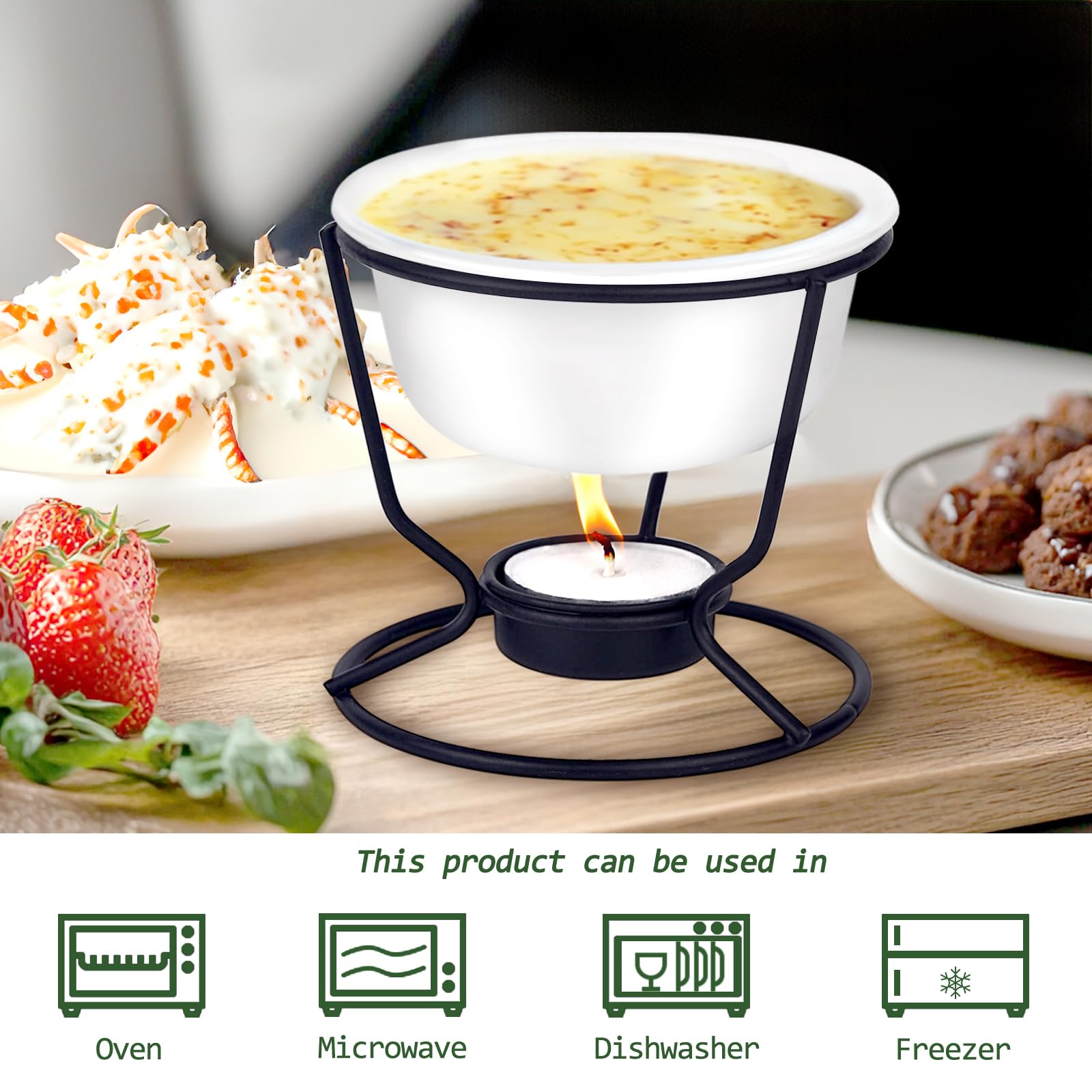 4-Piece Ceramic Butter Warmer Set for Seafood, Chocolate & Cheese - Includes Tealight Candles - Dishwasher Safe - Perfect for Fondue Parties, Lobster Dinners & Dessert Making
