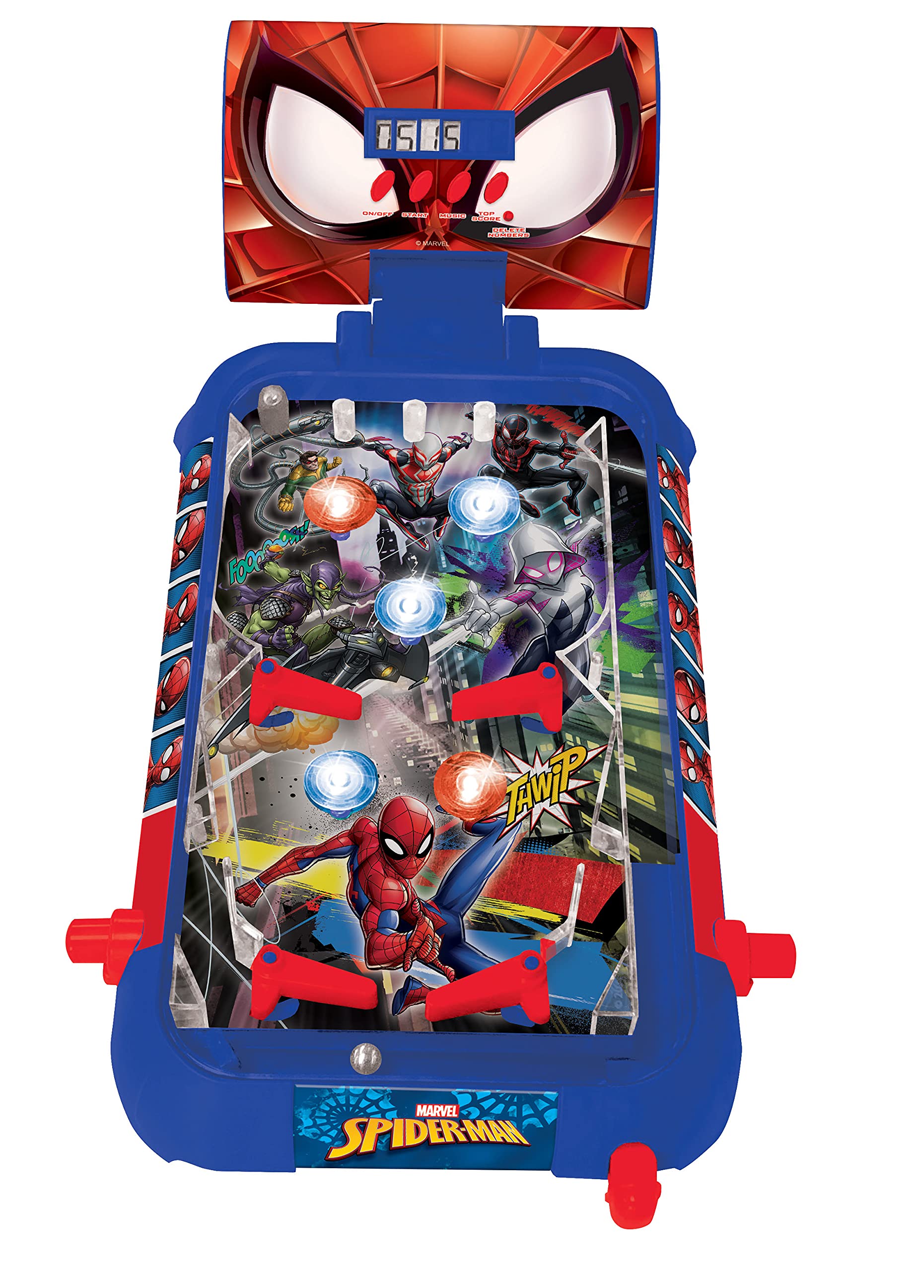 Lexibook Marvel Spider-Man Electronic Pinball Game Table - Kids & Family Arcade Machine with LCD Screen, Light & Sound Effects - Blue/Red (JG610SP) | Perfect for Birthday Gifts, Family Game Nights & Superhero-Themed Parties