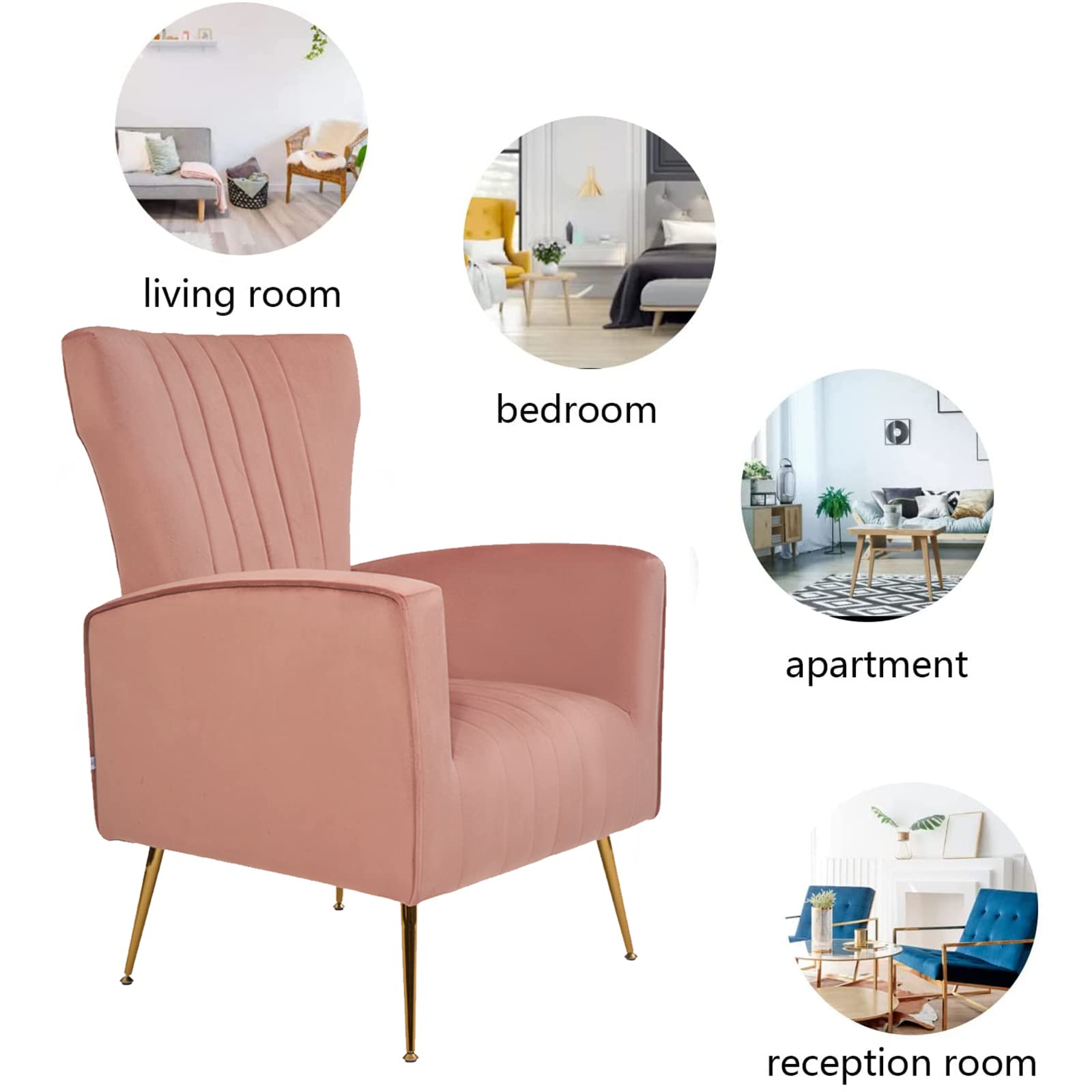 HomVent Accent Wingback Arm Chair - Channel Tufted Upholstered Single Sofa with Golden Legs for Living Room, Bedroom, Club - Elegant Lounge Chair for Home Decor & Relaxation
