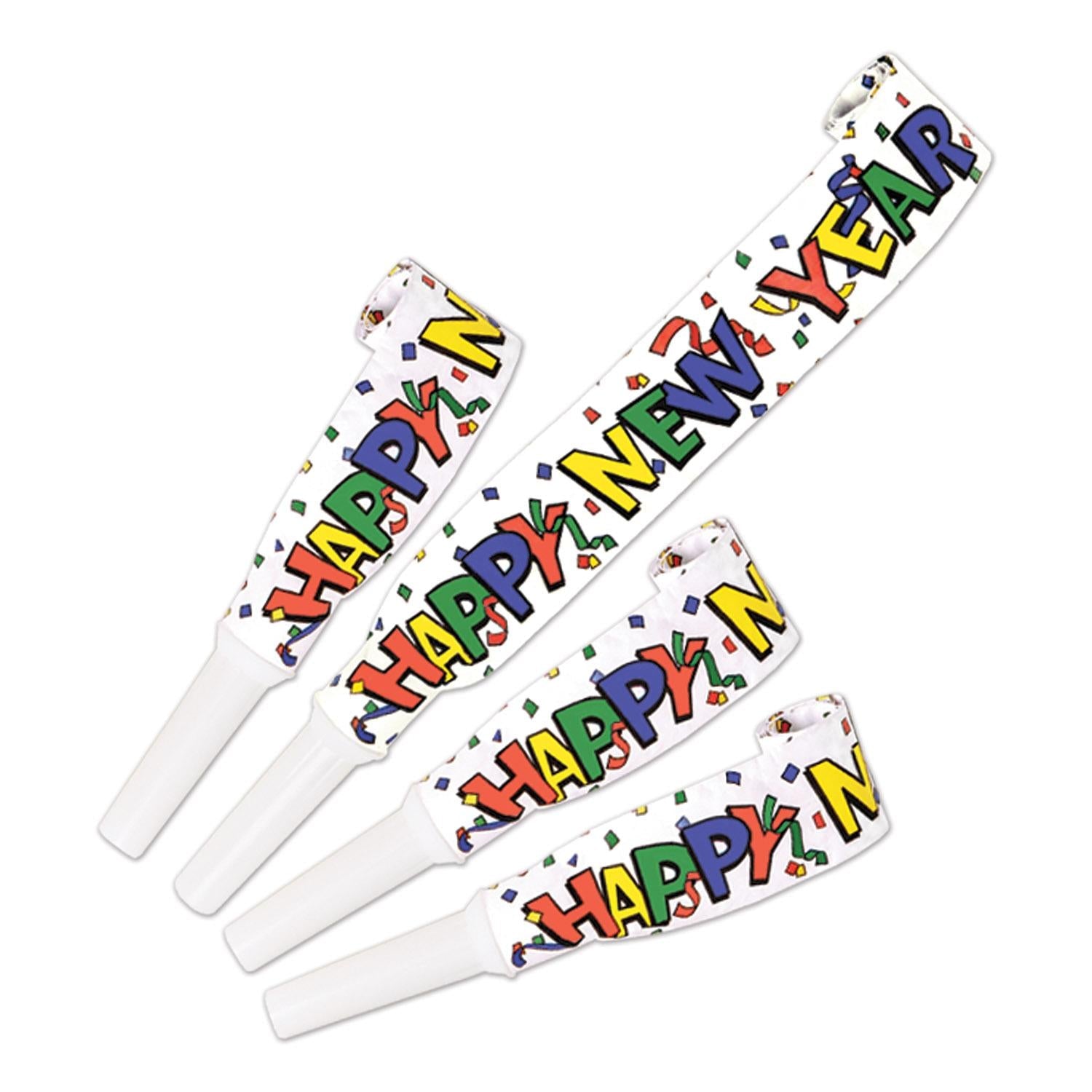 100 Pack Beistle Happy New Year Blowouts - Party Horns & Noise Makers for New Year's Eve Celebrations, Countdown Parties & Festive Events