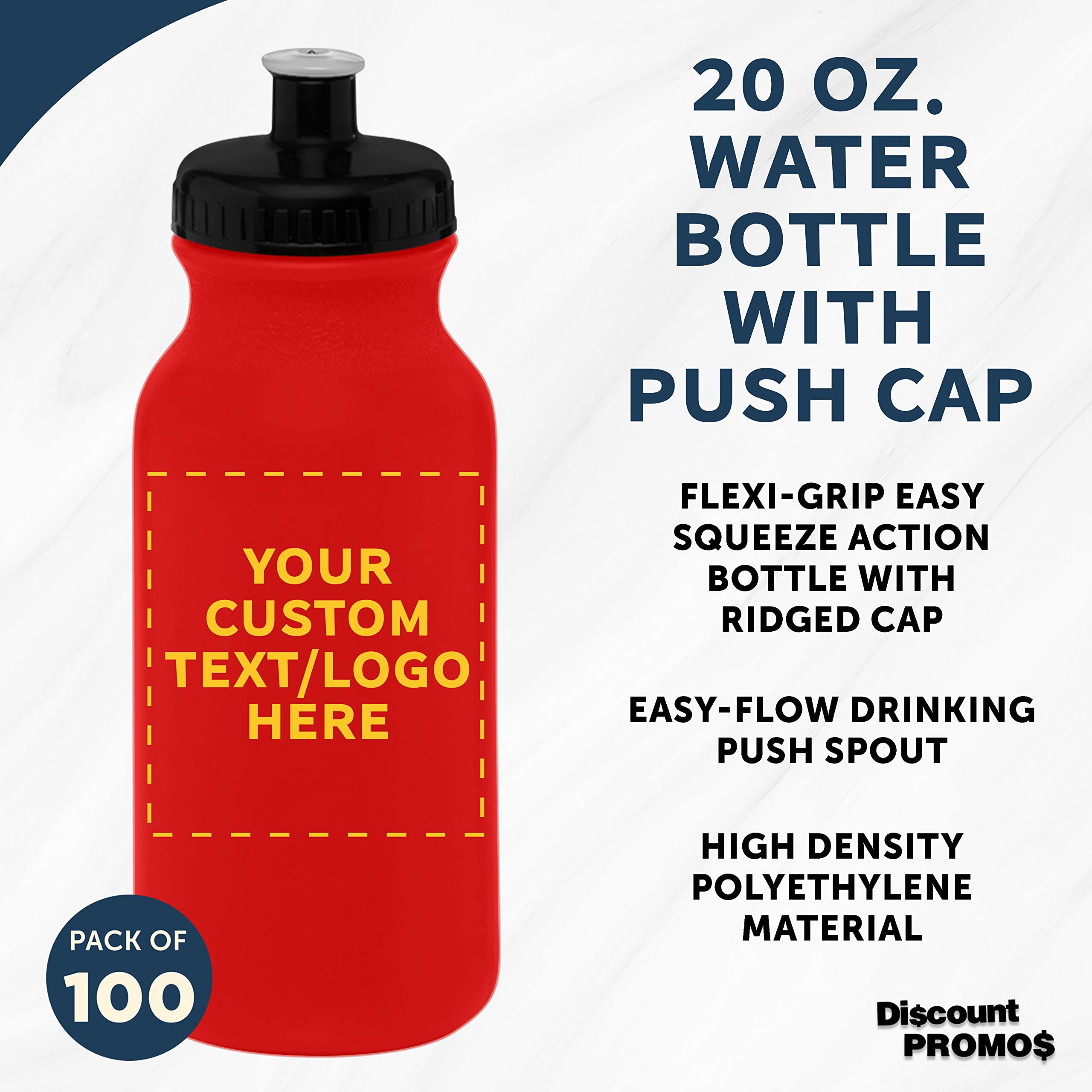 Custom 20 oz. Water Bottles with Push Cap - Bulk Pack of 100 Personalized Sport Bottles - Ideal for Gym, Hiking, Camping & Outdoor Activities - Red - Great for Team Events, Corporate Gifts & Promotional Giveaways