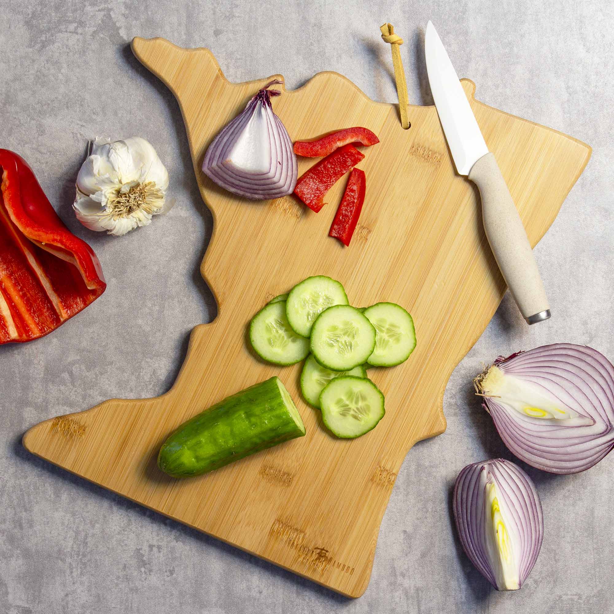 Minnesota Themed Wooden Cutting Board with Fish Kiss™ Artwork - Durable Kitchen Essential for Chopping, Serving & Decor - Perfect Gift for Home Chefs & Minnesota Lovers