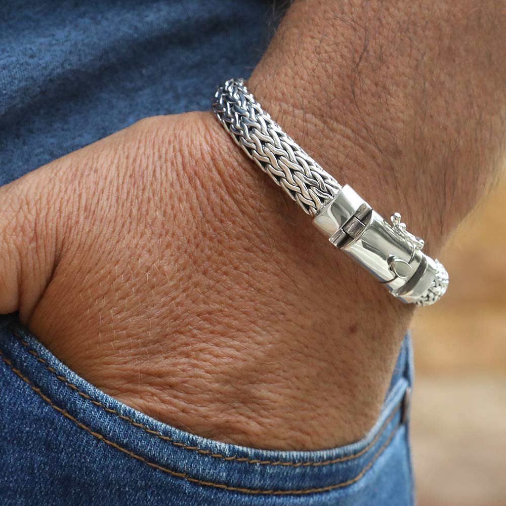 925 Sterling Silver Men's Heavy Bracelet - SILVER LIGHTNING - Adjustable Sizes 7.5