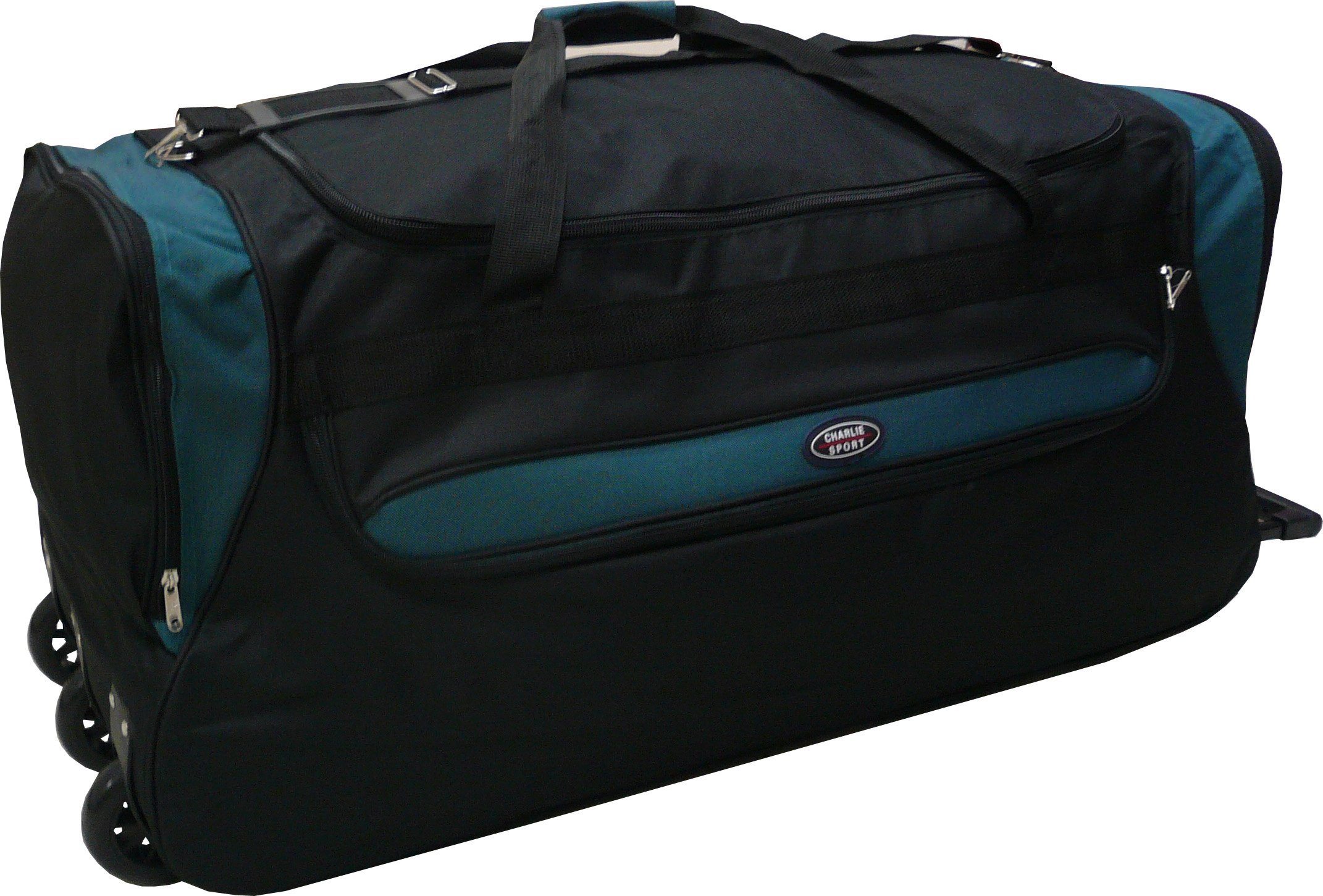 36-inch Rolling Duffle Bag - Large Expandable Travel Luggage with Wheels (Black/Turquoise) for Gym, Camping, Business Trips & Airplane Carry-On