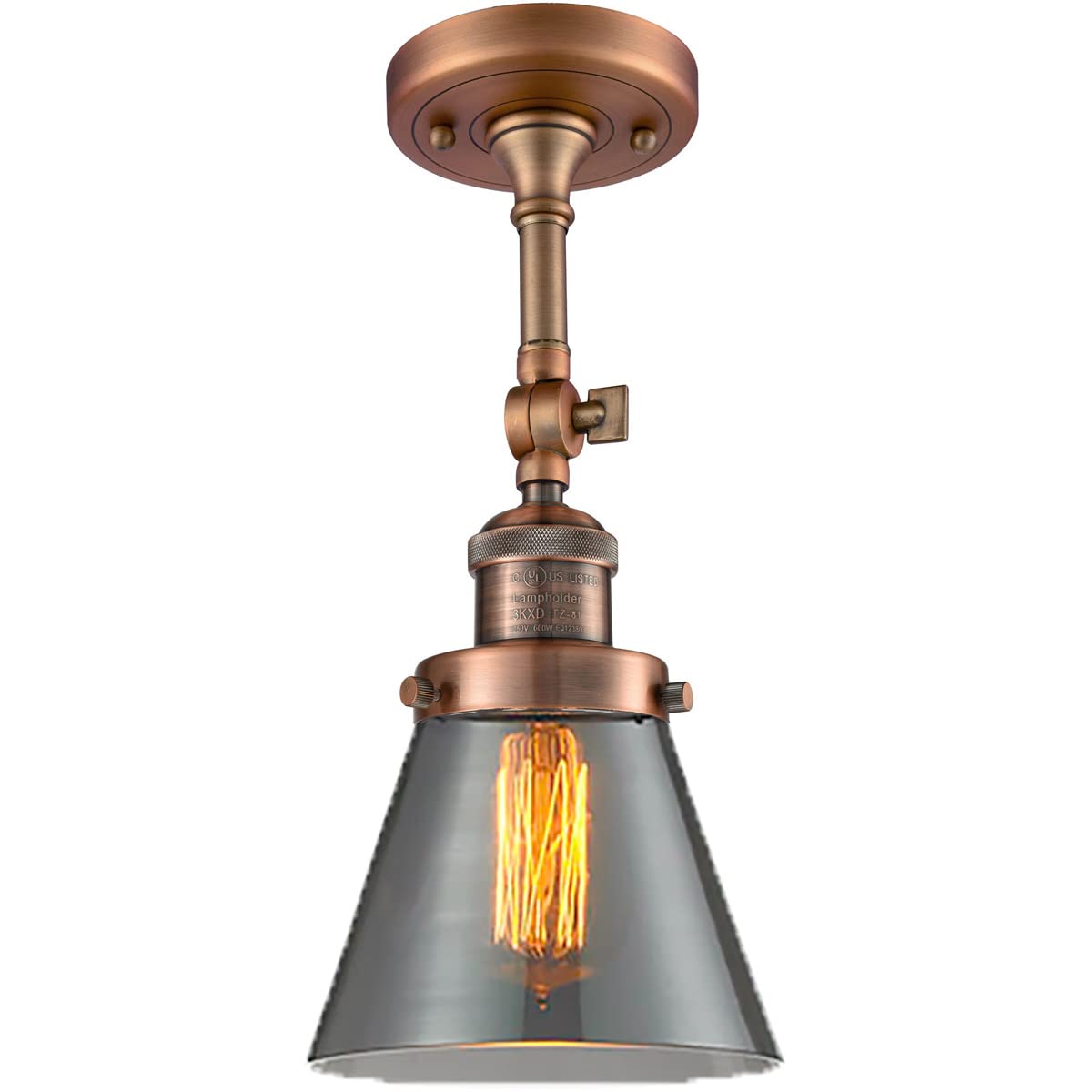Innovations 201F-AC-G63-LED Semi-Flush Mount Ceiling Light Fixture - Antique Copper Finish, Energy Efficient LED Lighting for Bedroom, Living Room, Kitchen & Hallway