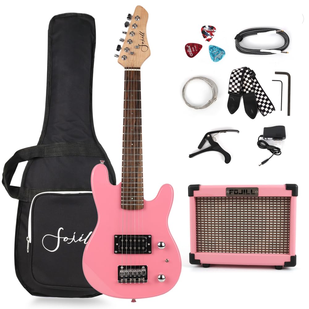 30 Inch Beginner Electric Guitar Kit for Kids & Teens - Starter Package with Amplifier, 600D Gig Bag, Picks, Cable, Strap & Extra Strings (Pink) - Perfect for Learning, Practice & Home Performances