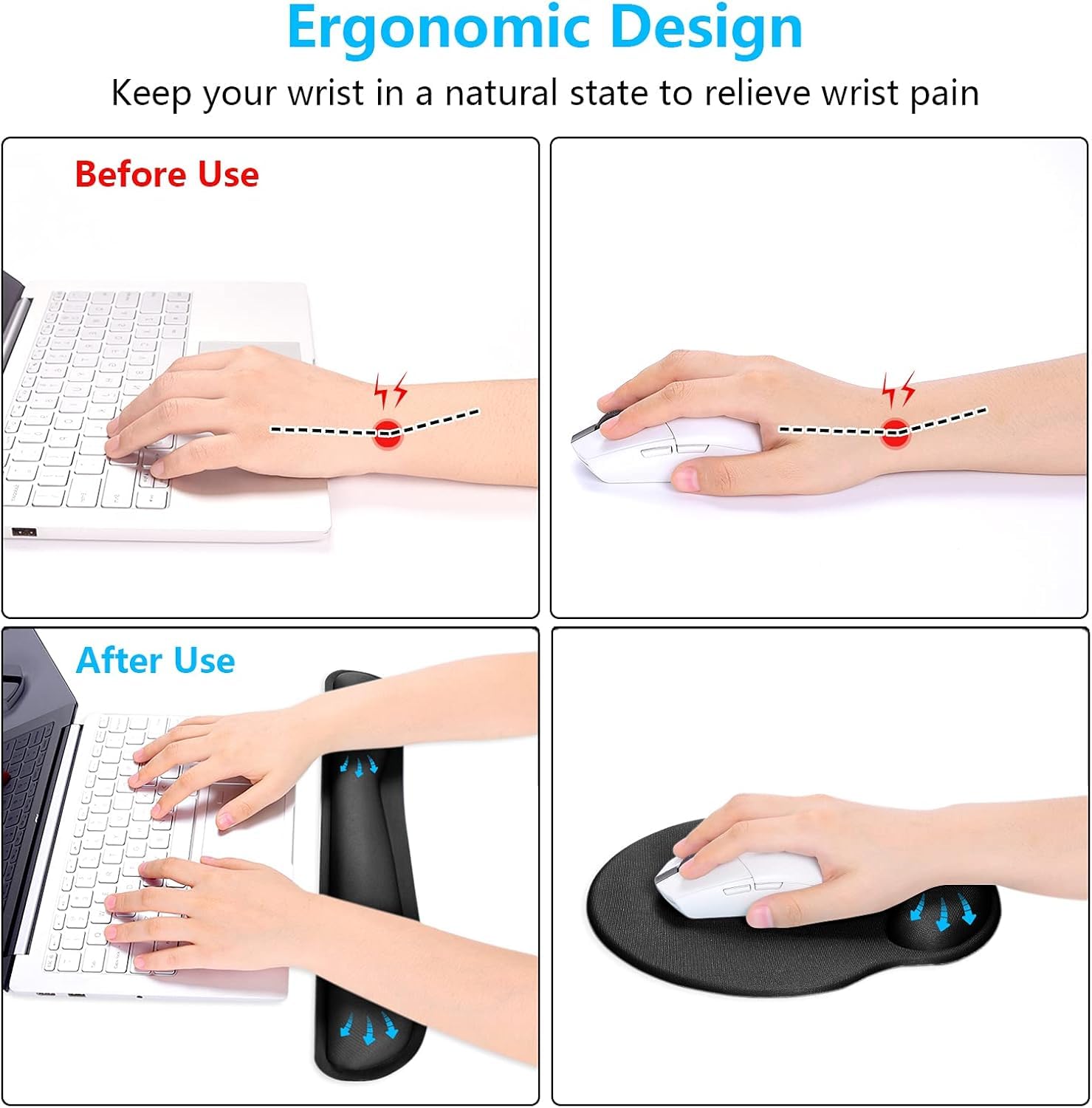 Ergonomic 3-in-1 Mouse Pad with Wrist Rest - Comfortable Gel Keyboard & Mouse Pad for Office Work, Gaming & Travel - Black Computer Accessories for Home & Office Use