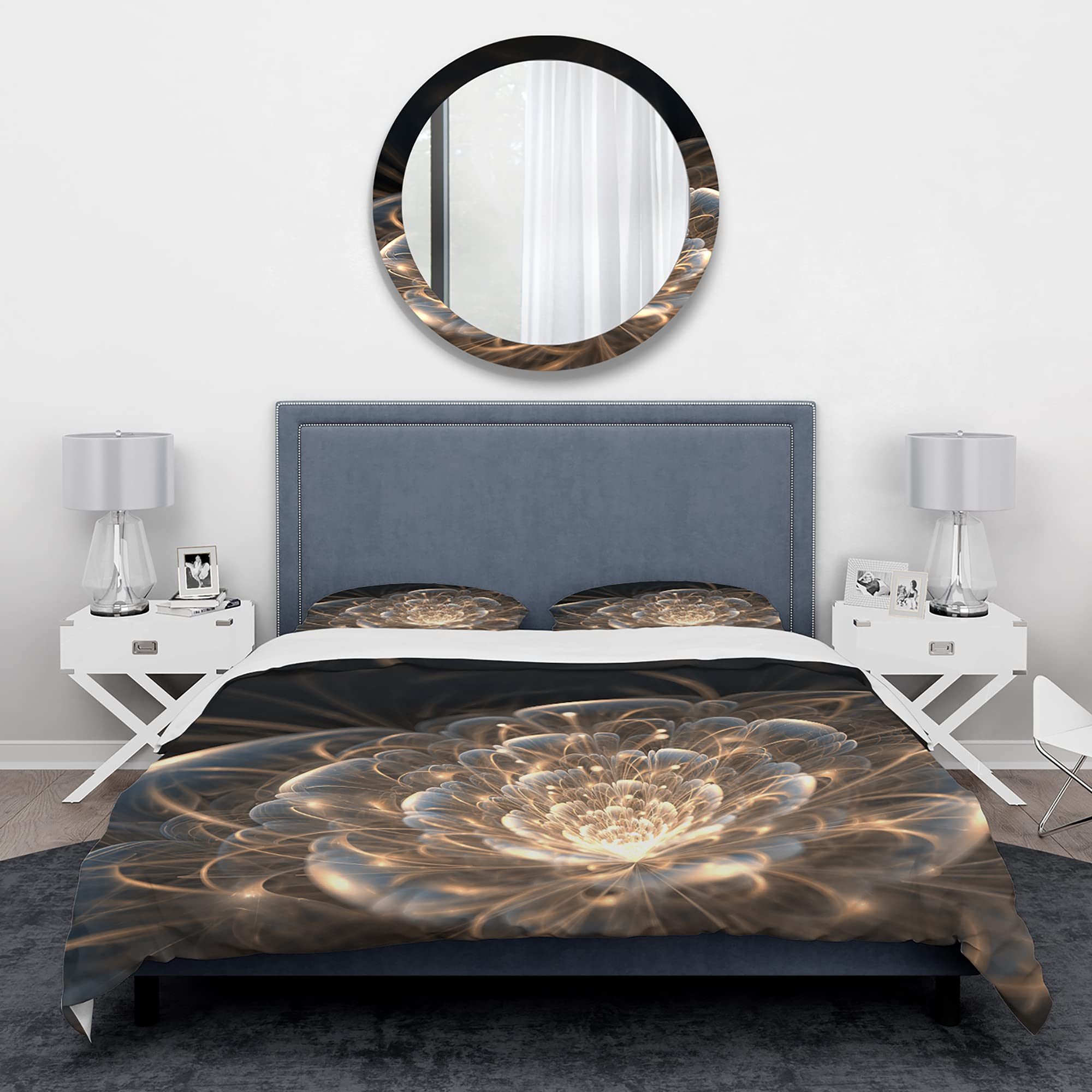 Golden Floral Duvet Cover Set King - Coastal Bedding for All Seasons