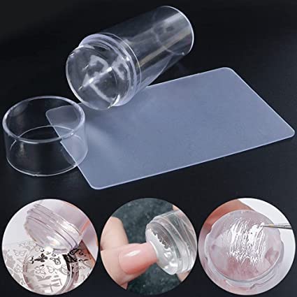 Soft Silicone Jelly Nail Art Stamper Kit with Acrylic Scrapers - DIY French Manicure Printing Tool for Girls & Women - Perfect for Home Salon, Nail Parties & Professional Use (Transparent, Pack of 1)