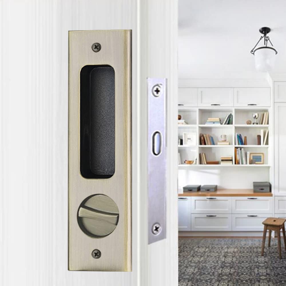 Modern Black Pocket Door Handle with Key Lock - 160mm Invisible Recessed Sliding Door Lever Latch for Contemporary Homes (Ideal for Bedrooms, Bathrooms & Closets)