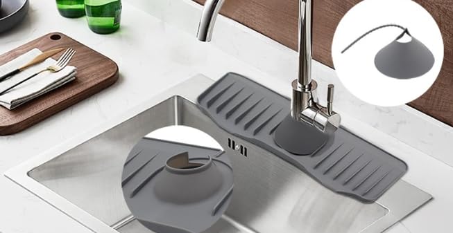 Silicone Faucet Splash Guard - Matte Kitchen Sink Splash Protector, Best Silicone Splash Guard to Keep Sink Clean (Black, Free Waterproof Edge) - Perfect for Kitchen, Bathroom & RV Sinks