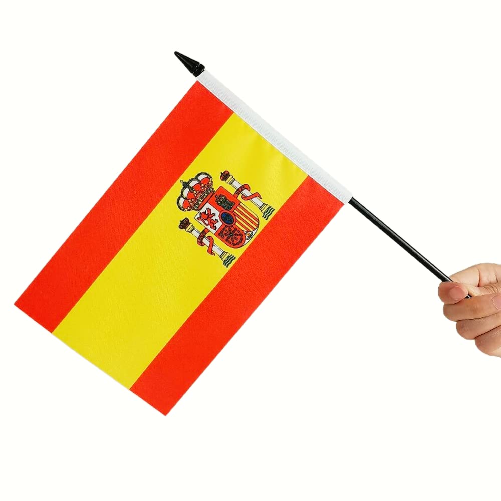 Miniature US & Spain Friendship Table Flags Set - Small Spanish & American Desk Flags for Office, Room Decor, International Gifts & Diplomatic Events