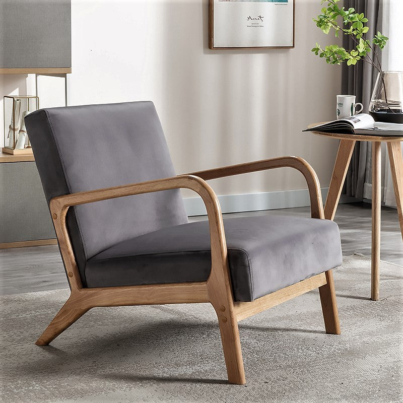Mid Century Modern Accent Chair - Espresso Finish Open Frame Armchair with Plush Velvet Cushion, Gray - Stylish Living Room & Bedroom Seating for Home Decor