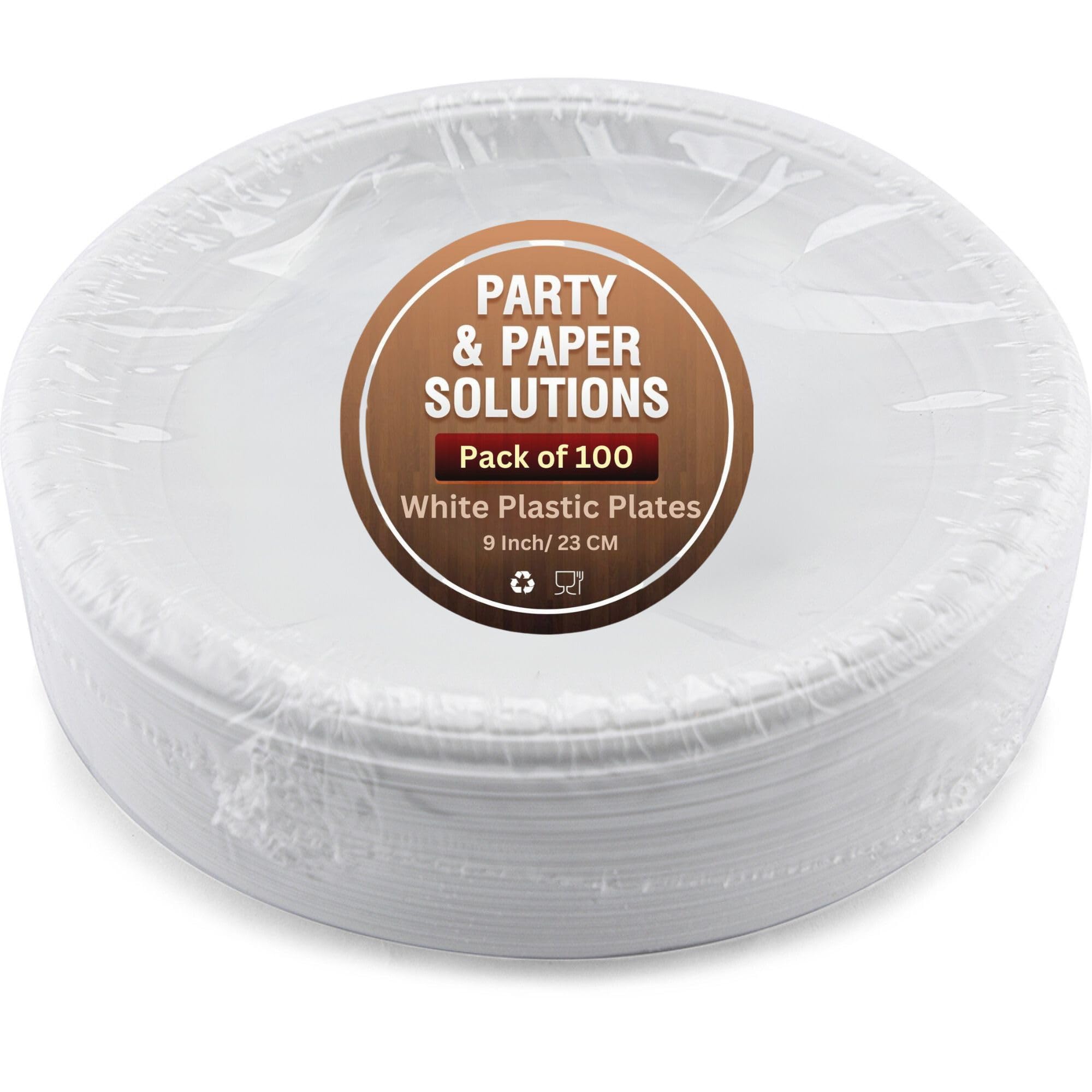 100 White Plastic Plates 9 Inch (23cm) - Durable & Sturdy Disposable Plates for Hot & Cold Food - Perfect for Parties, Picnics, BBQs & Everyday Use