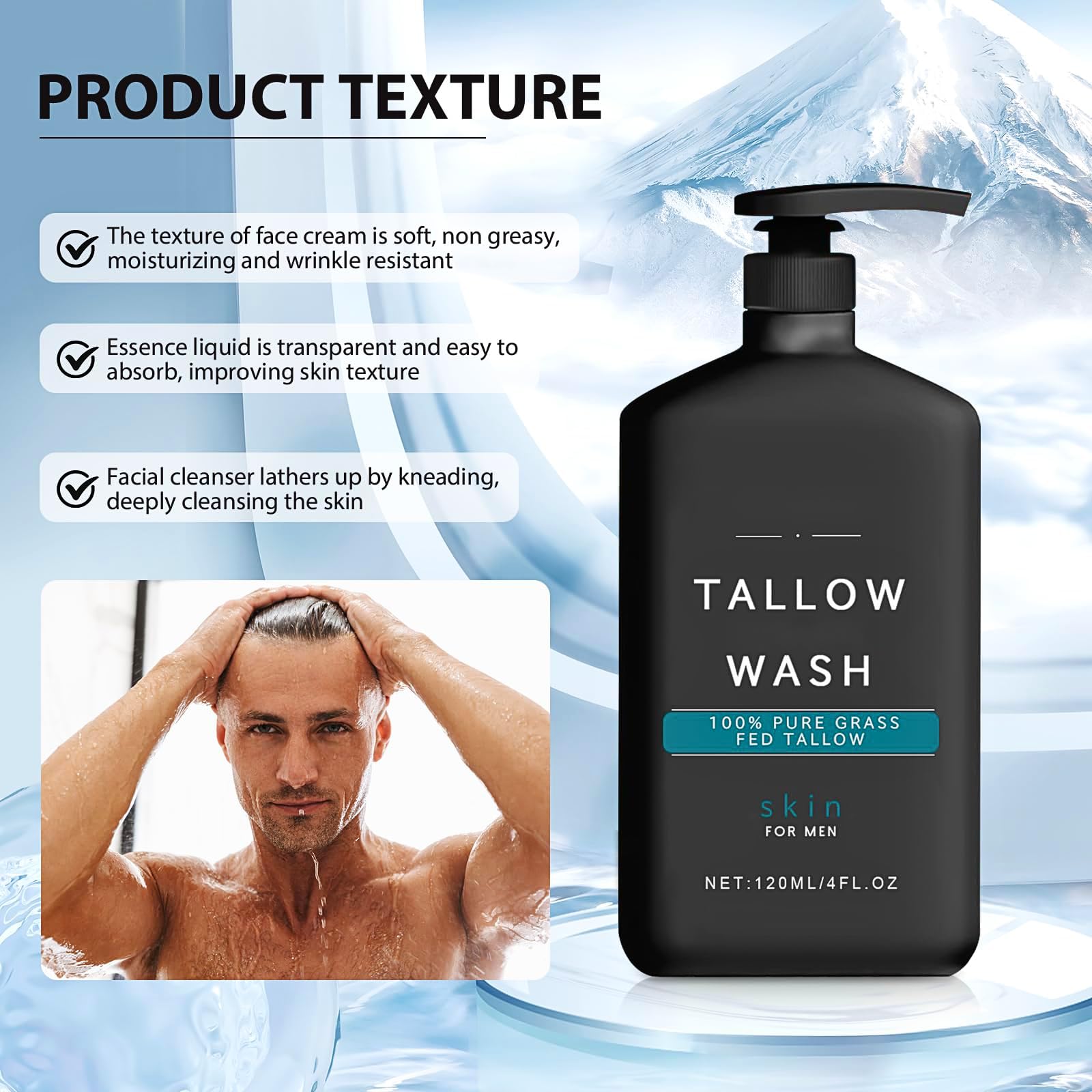 Wrinkle Defense Tallow Balm for Men - Anti-Aging Facial Kit with Face Wash, Night Serum & Moisturizing Balm - Gift Set for Day & Night Skincare Routine - Perfect for Dry Skin & Reducing Fine Lines