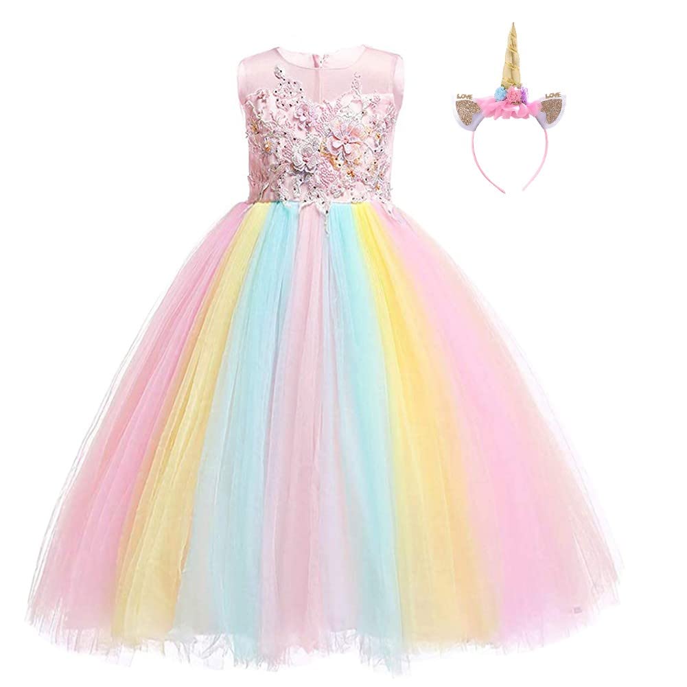 MYRISAM Unicorn Costume for Girls - Sparkly Princess Birthday Party Dress, Pageant & Dance Performance Outfit, Carnival Fancy Tulle Gown - Perfect for Halloween, Cosplay, and Dress-Up Playtime