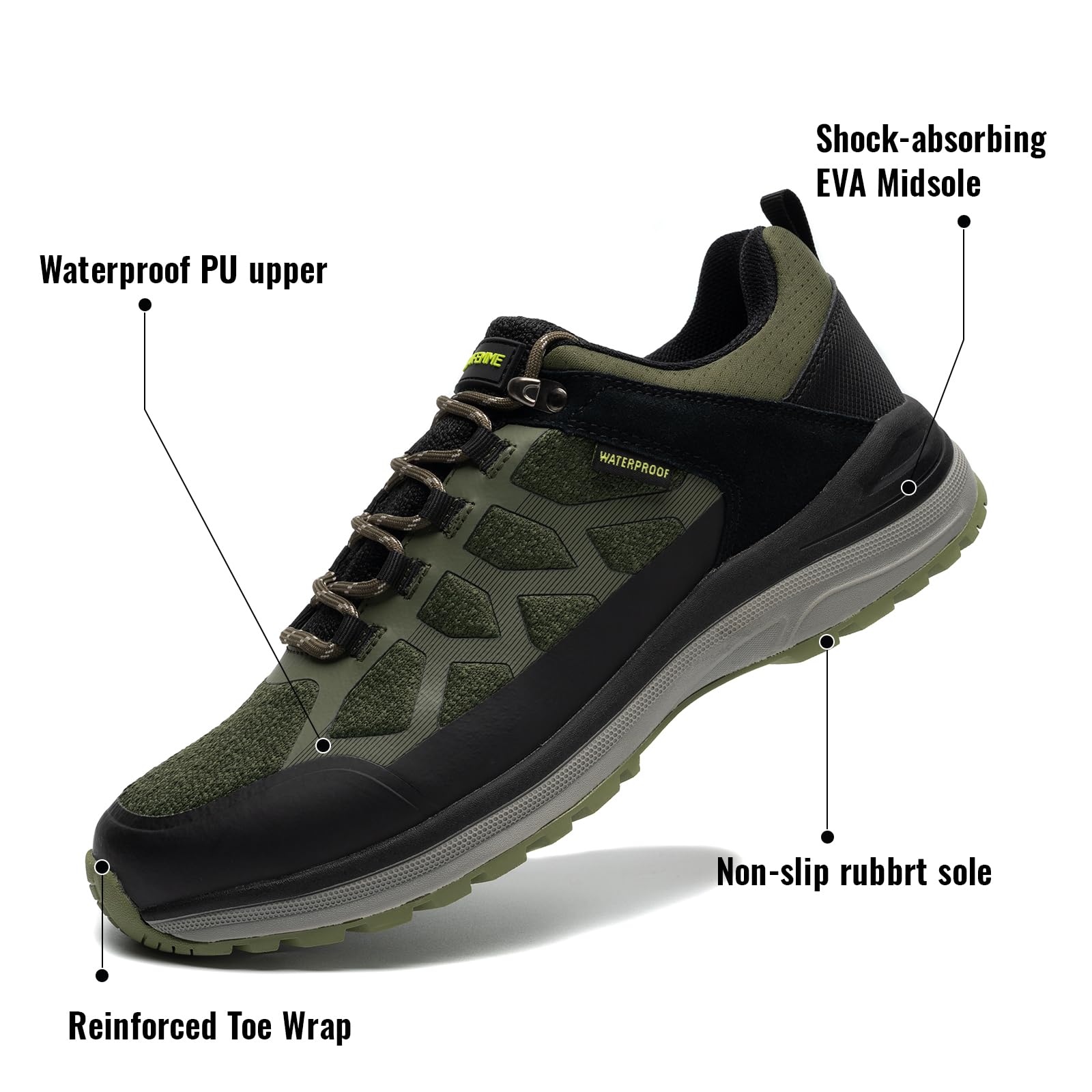 ANJOUFEMME Men's Waterproof Hiking Shoes - Lightweight Breathable Trekking Trail Running Shoes for Outdoor Adventures, Camping & Mountain Climbing