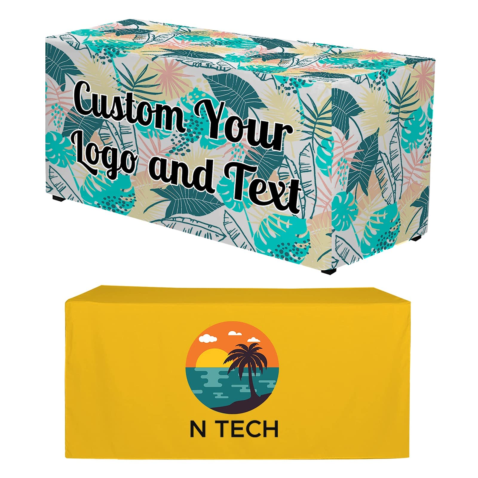 Custom 8ft Fitted Tablecloth with Business Logo - Personalized Polyester Table Cover for Trade Shows, Weddings & Events - Durable Photo/Text Design for Banquet Halls, Restaurants & Corporate Functions