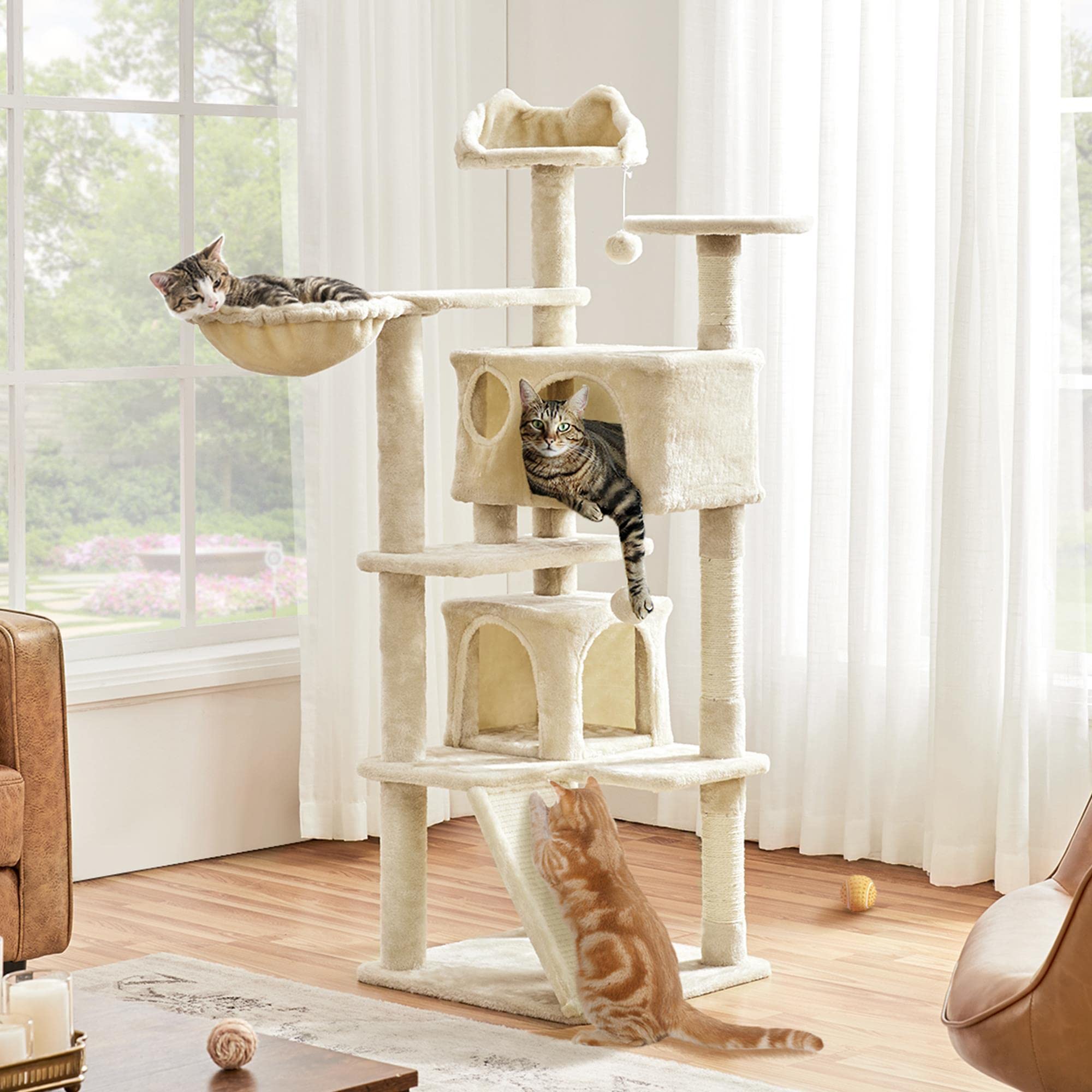 Topeakmart 57-Inch Multi-Level Cat Tree with Scratching Posts - Durable Cat Condo & Activity Tower for Kittens - Pet Playhouse Furniture for Indoor Cats - Perfect for Small Spaces & Apartments