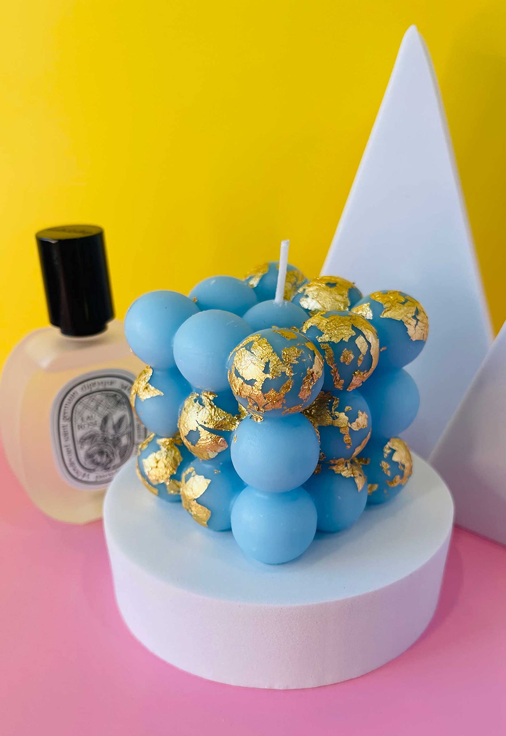 Gold Flakes Bubble Candle - Handmade Christmas Gift for Home Decor, Romantic Dinner & Holiday Ambiance
