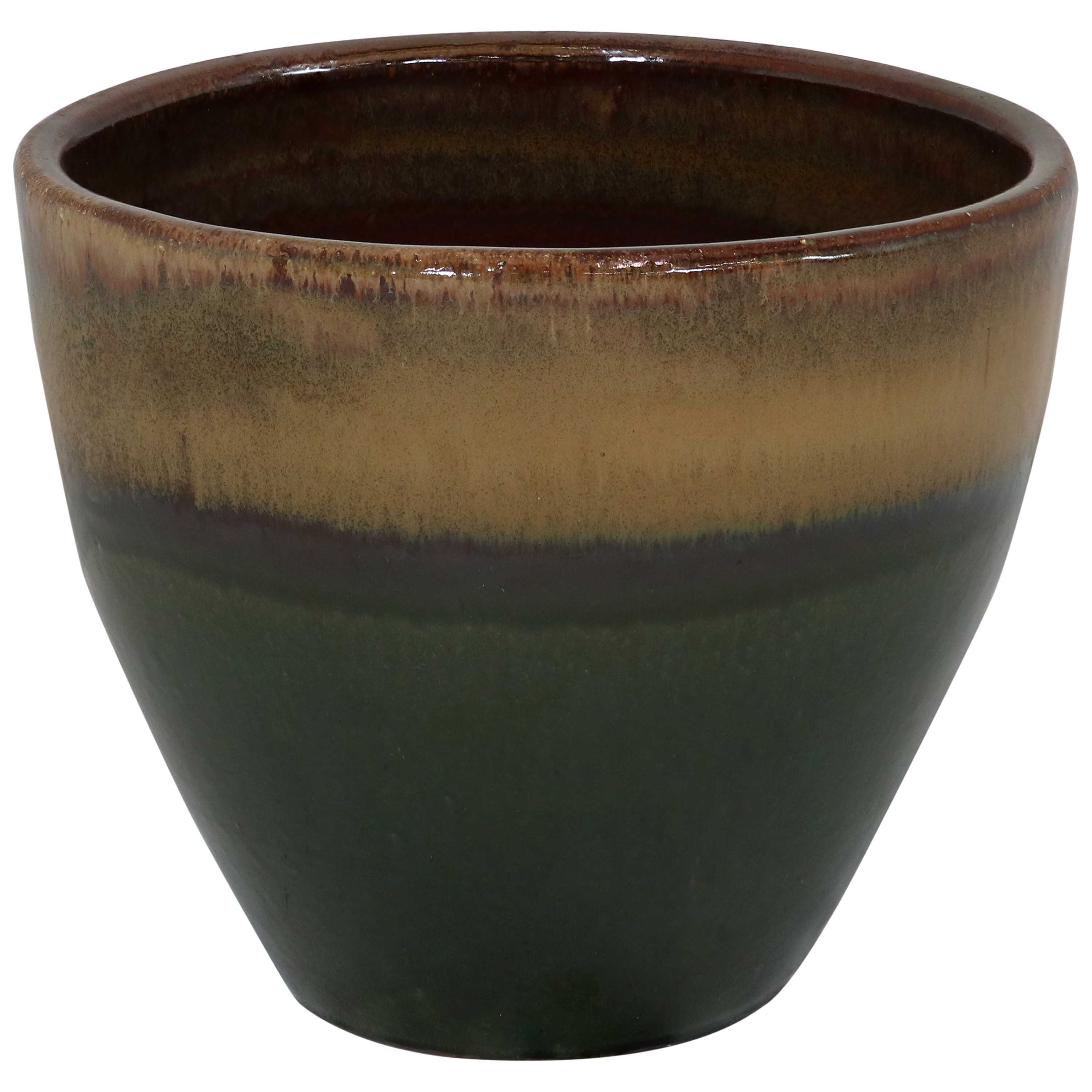 Sunnydaze Resort Round Glazed Ceramic Planter with Drainage Hole - Outdoor Garden Flower Pot for Patio, Deck & Balcony Decor