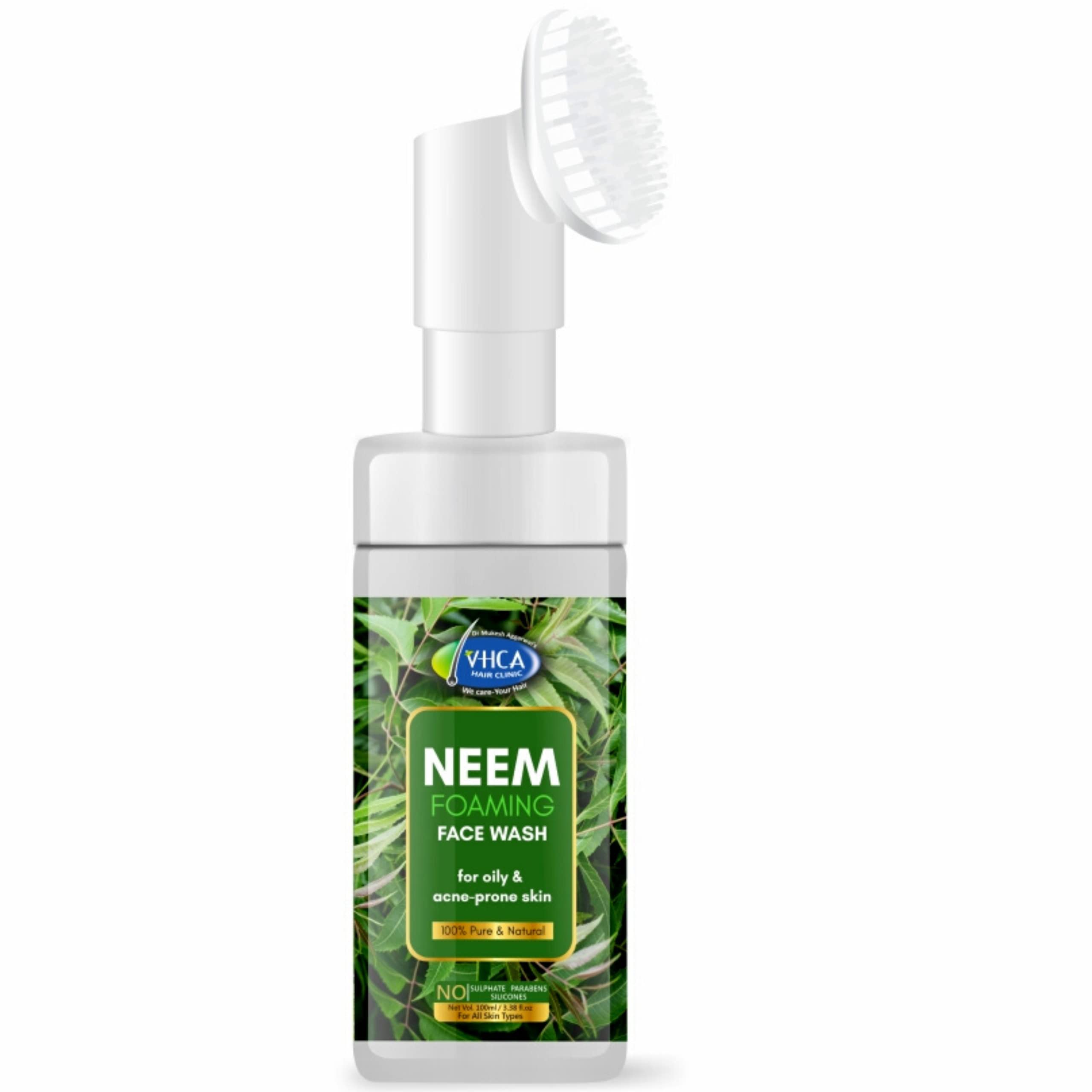 VHCA Neem Foaming Face Wash for Oily & Acne-Prone Skin | Paraben, Sulfate & Silicone Free | Gentle Cleanser for Men & Women | 100ml | Perfect for Daily Skincare Routine & Travel