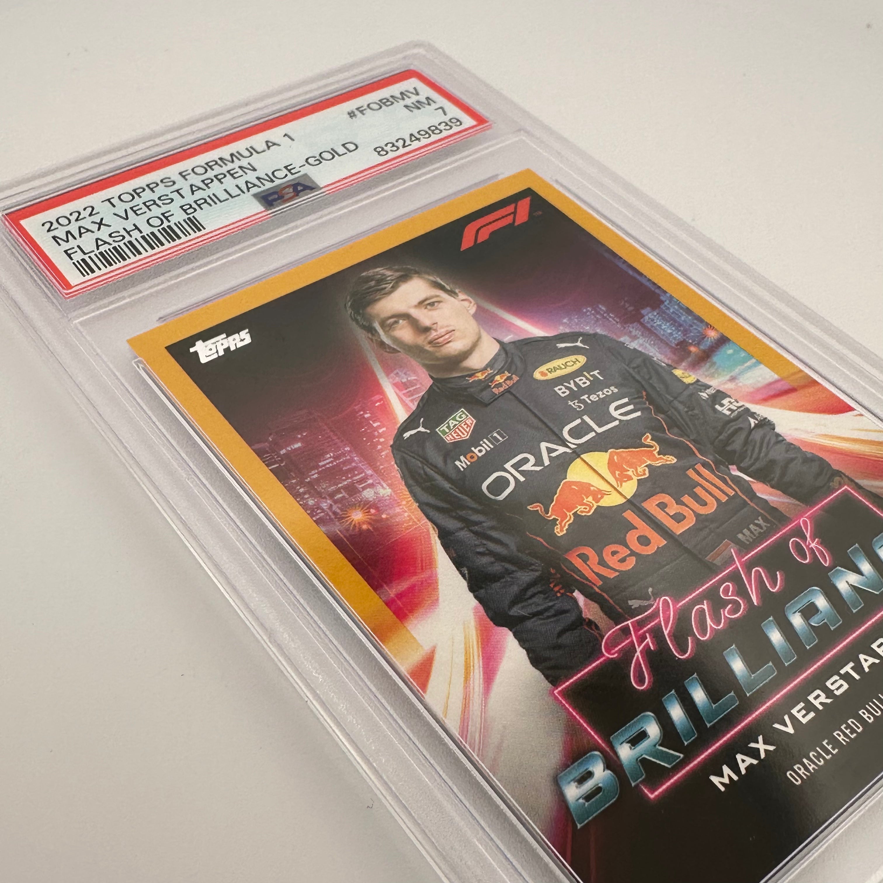 PSA 7 2004 Max Verstappen #FOBMV Flash Of Brilliance Gold Parallel 50/50 - Rare Racing Collectible Card for Display & Investment